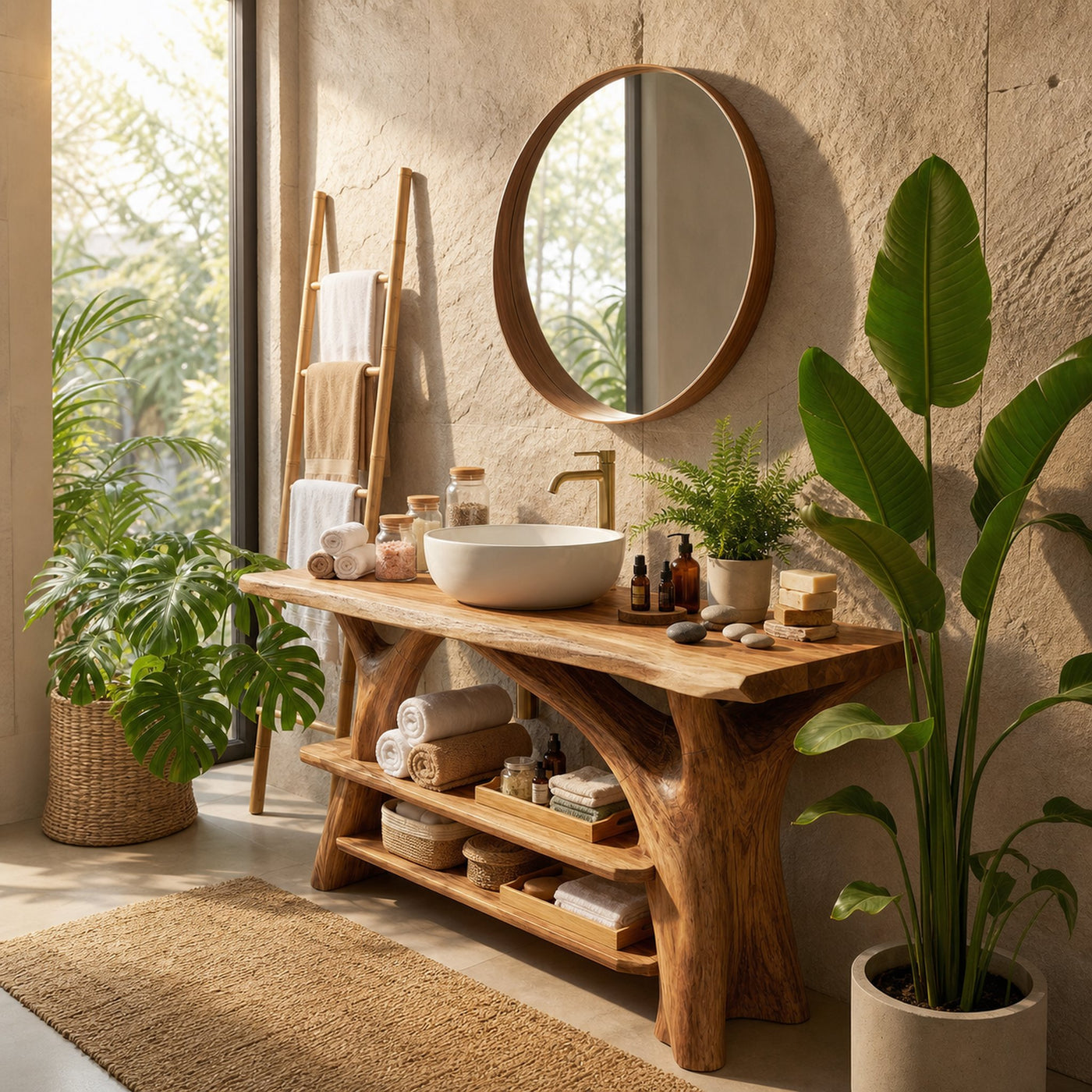 Modern Live Edge Bathroom Vanity Sculptural Wood For Minimalist Bath - product view 3