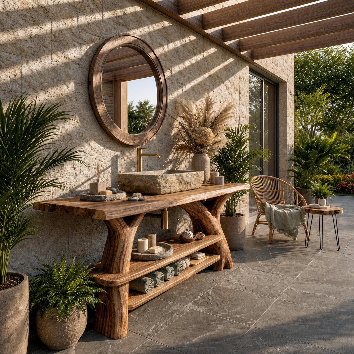 Modern Live Edge Bathroom Vanity Sculptural Wood For Minimalist Bath - product view 4