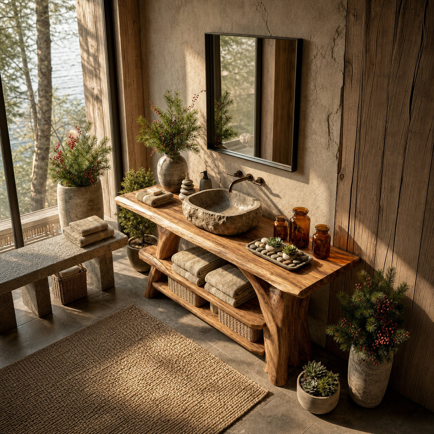 Modern Live Edge Bathroom Vanity Sculptural Wood For Minimalist Bath - product view 5
