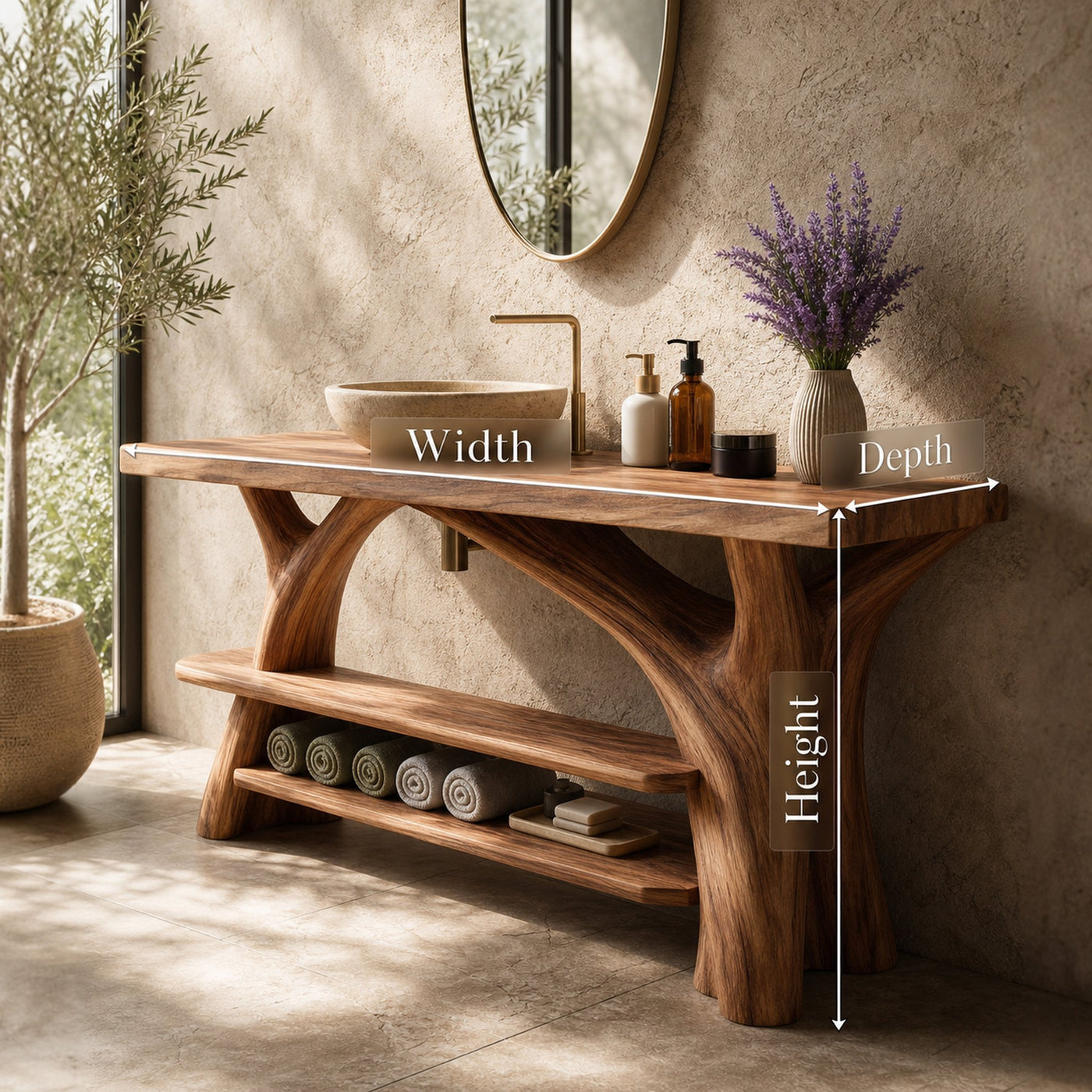 Modern Live Edge Bathroom Vanity Sculptural Wood For Minimalist Bath - product view 8
