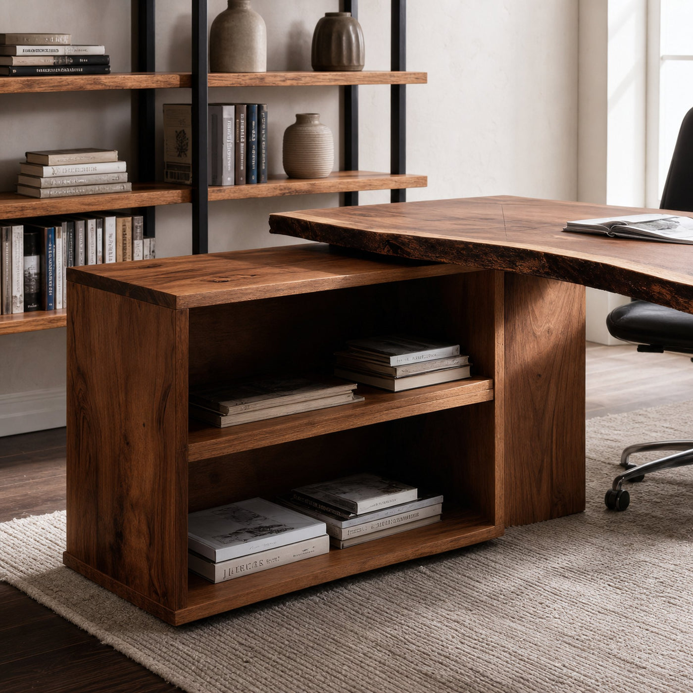 Modern Live Edge Desk With Storage For Workspace - product view 3