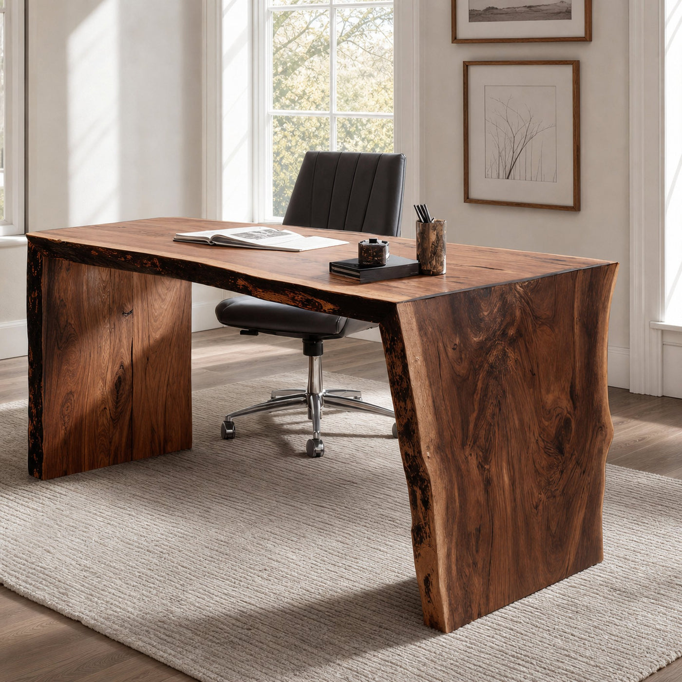 Modern Live Edge Desk With Storage For Workspace - product view 4