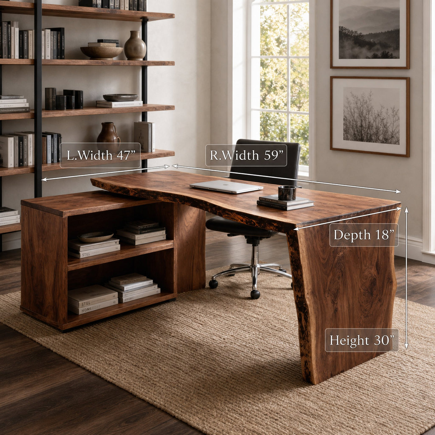 Modern Live Edge Desk With Storage For Workspace - product view 6