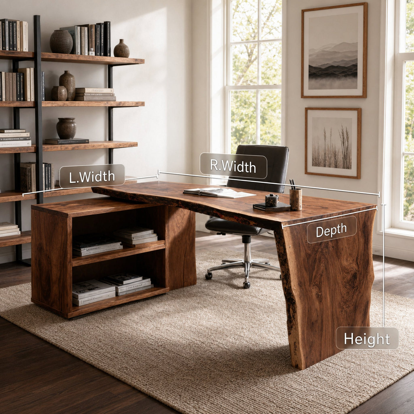 Modern Live Edge Desk With Storage For Workspace - product view 7