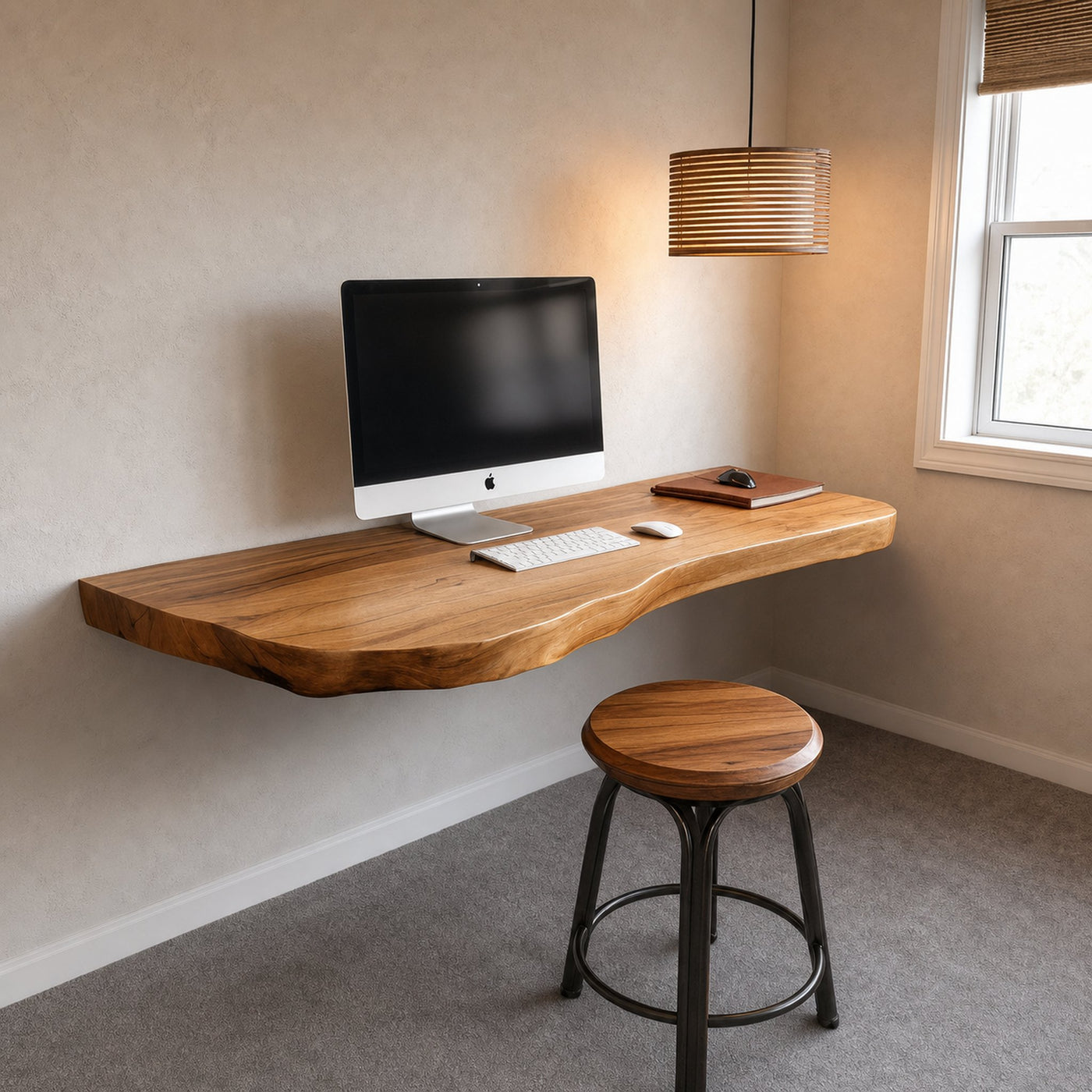 Modern Live Edge Floating Desk For Home Office