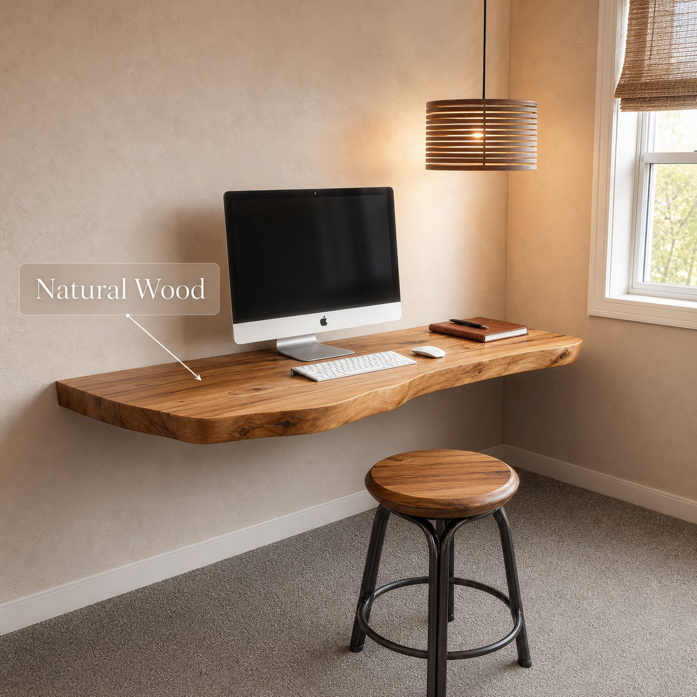 Modern Live Edge Floating Desk For Home Office - product view 5