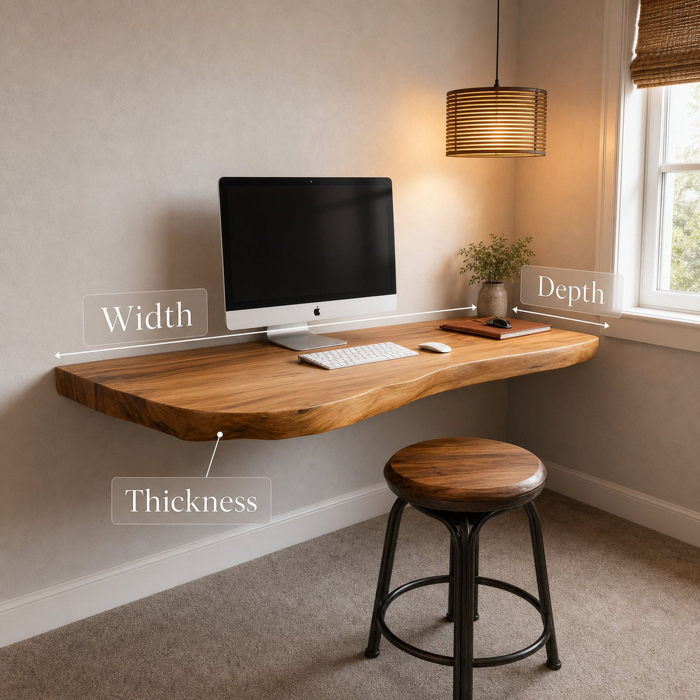 Modern Live Edge Floating Desk For Home Office - product view 6