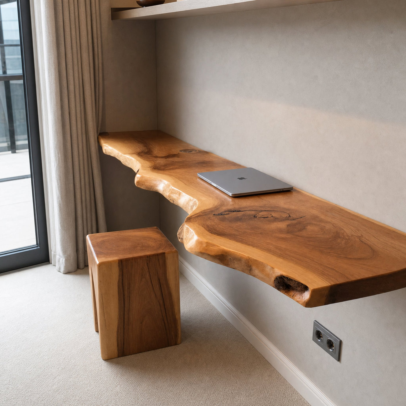 Modern Live Edge Floating Desk With Home Office Workspace