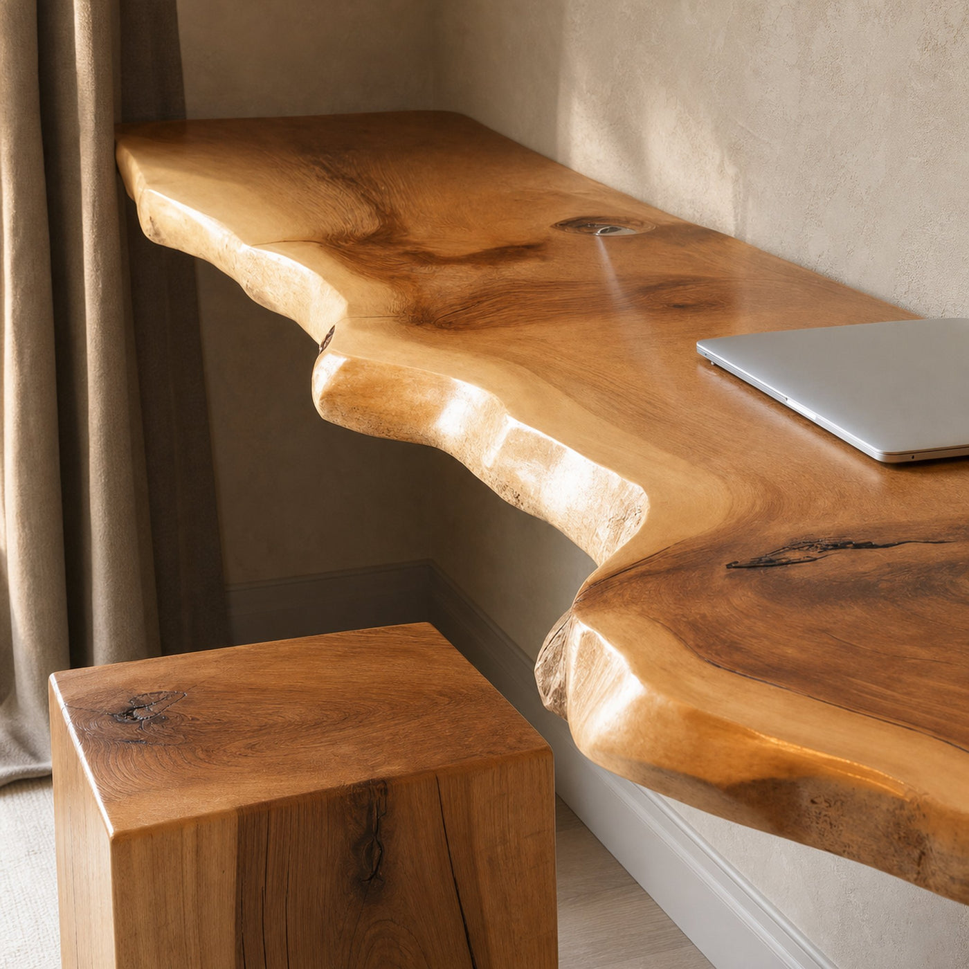Modern Live Edge Floating Desk With Home Office Workspace - product view 2