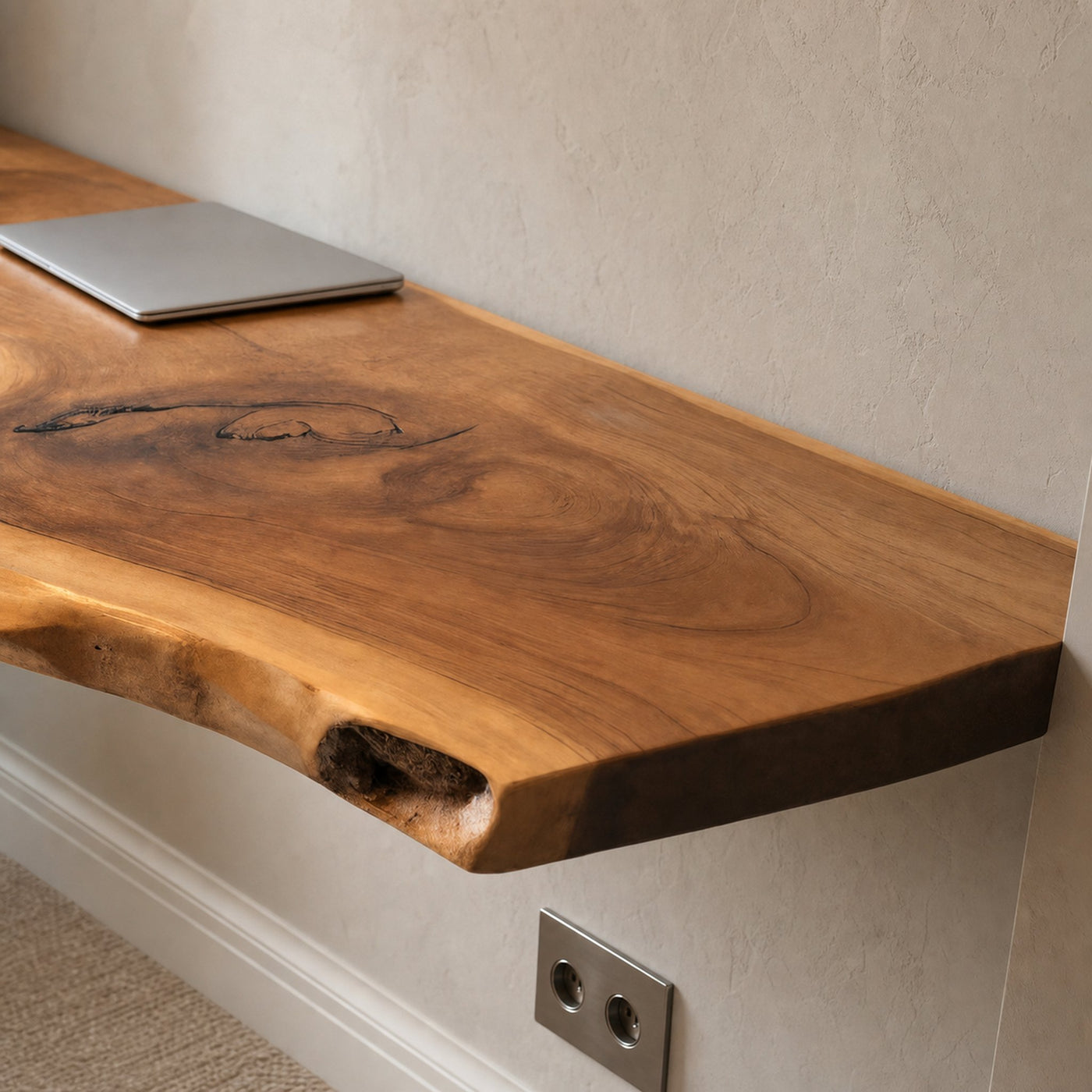 Modern Live Edge Floating Desk With Home Office Workspace - product view 3