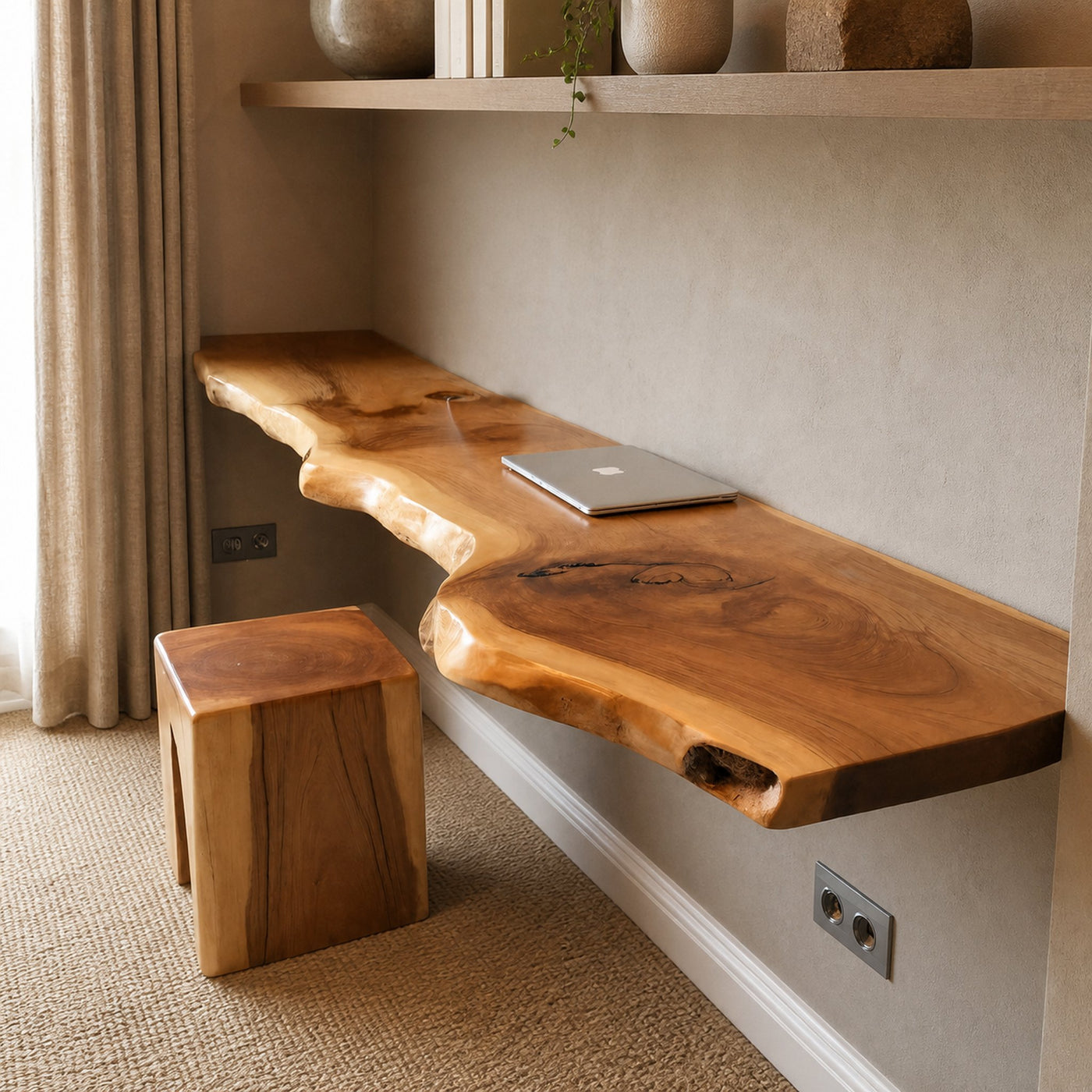 Modern Live Edge Floating Desk With Home Office Workspace - product view 4