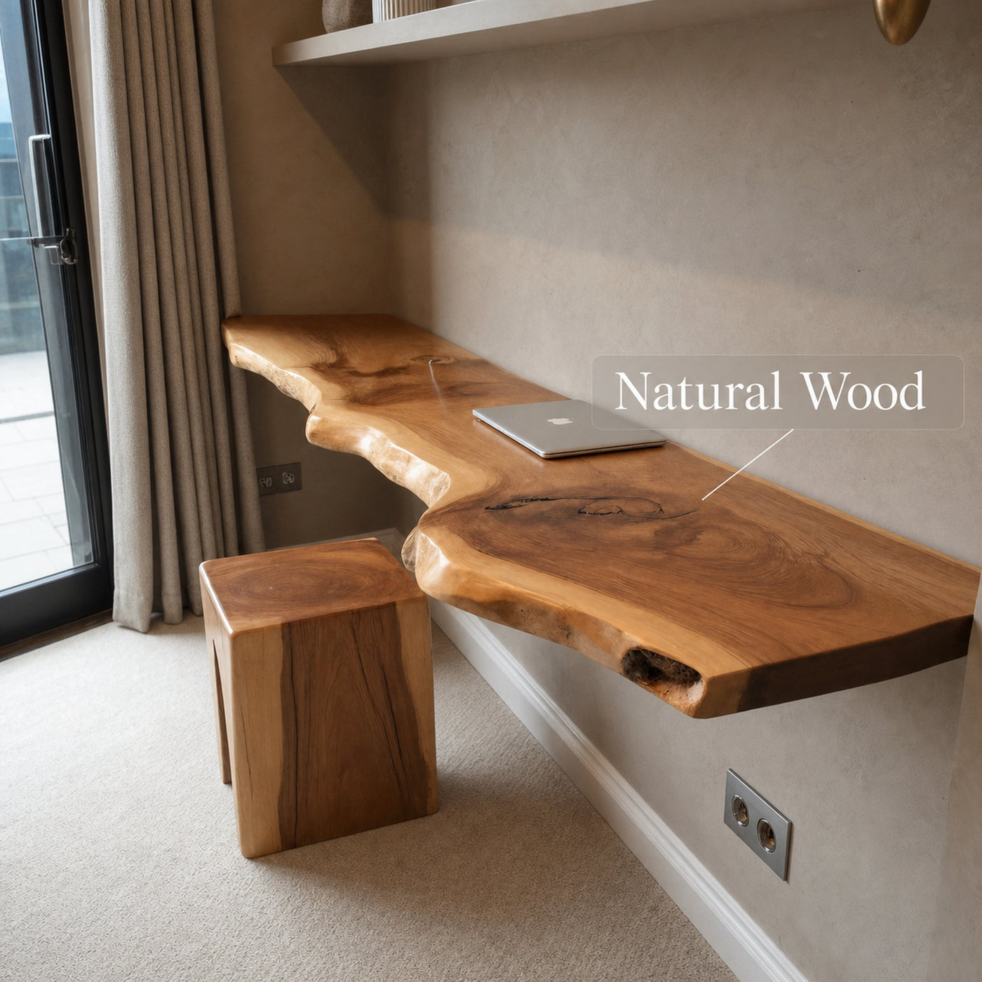 Modern Live Edge Floating Desk With Home Office Workspace - product view 5