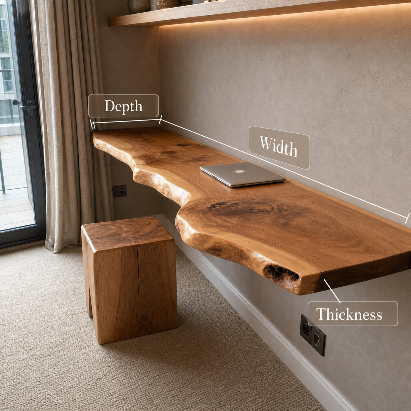 Modern Live Edge Floating Desk With Home Office Workspace - product view 6