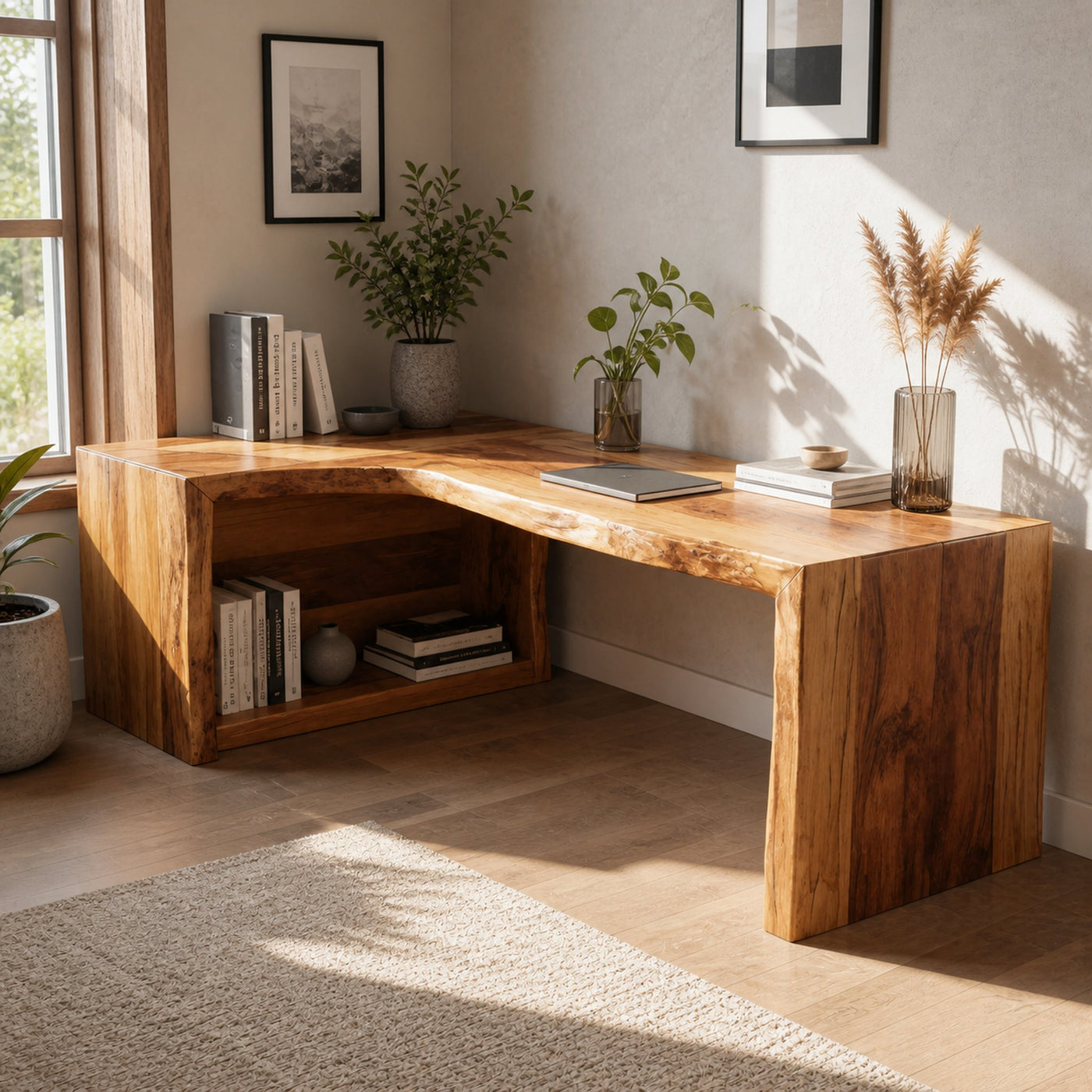 Modern Live Edge L Shaped Desk For Home Office
