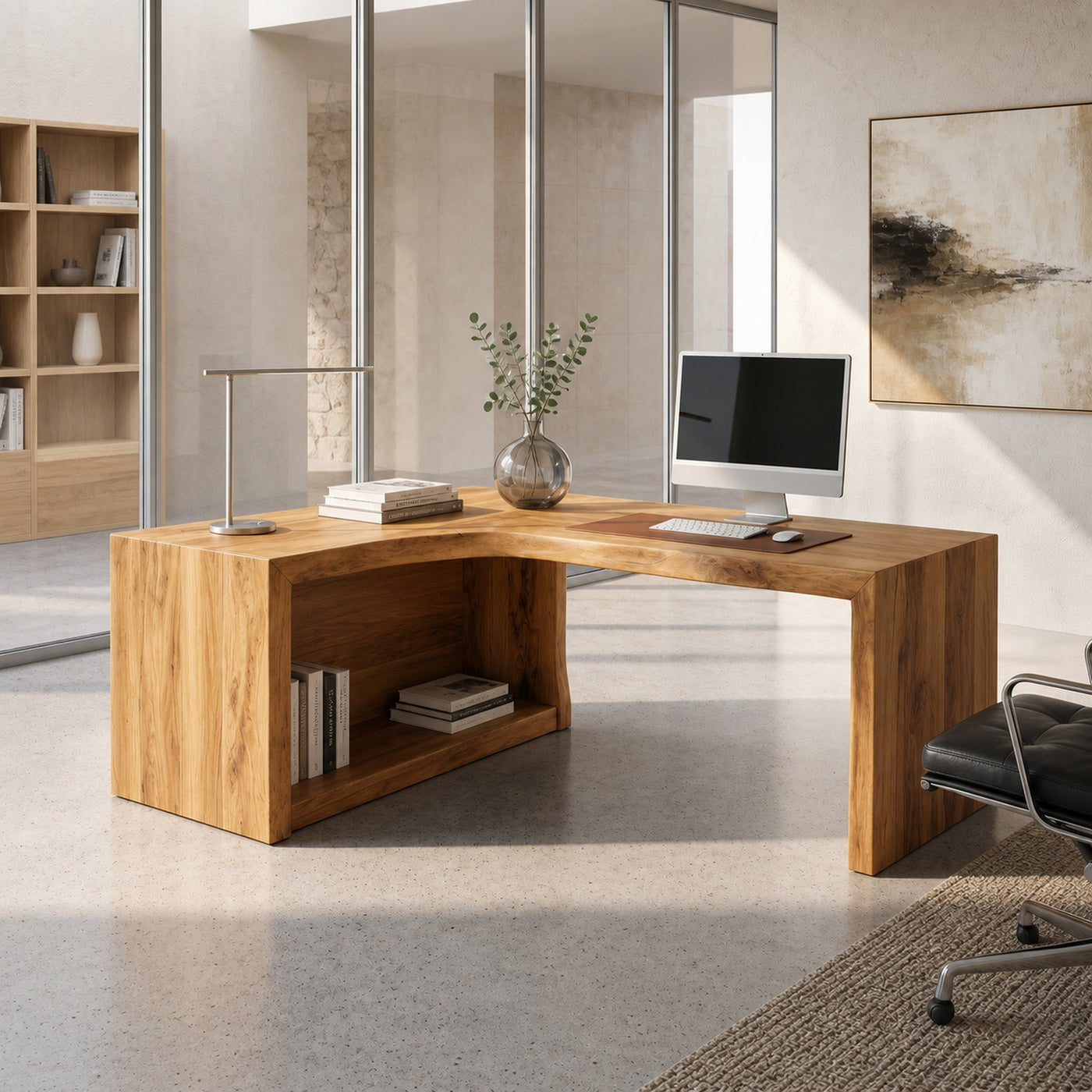 Modern Live Edge L Shaped Desk For Home Office - product view 3