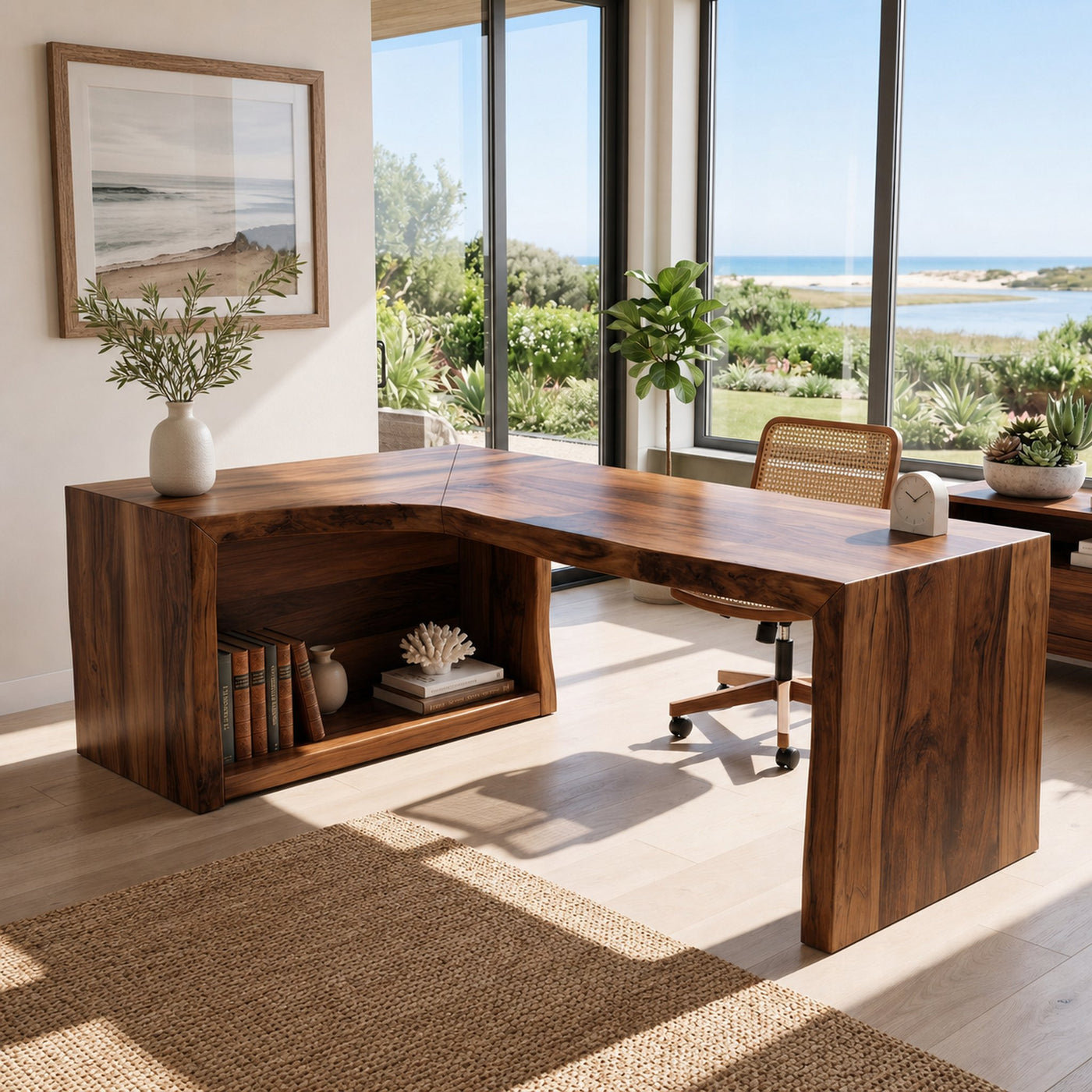 Modern Live Edge L Shaped Desk For Home Office - product view 4