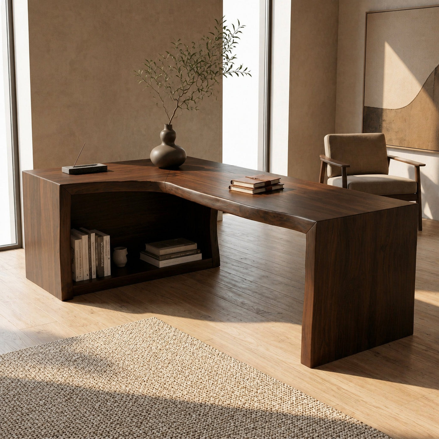 Modern Live Edge L Shaped Desk For Home Office - product view 5