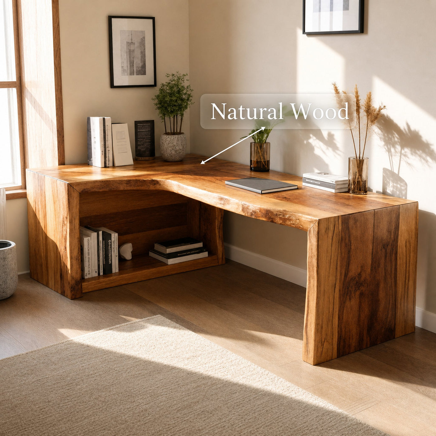 Modern Live Edge L Shaped Desk For Home Office - product view 6