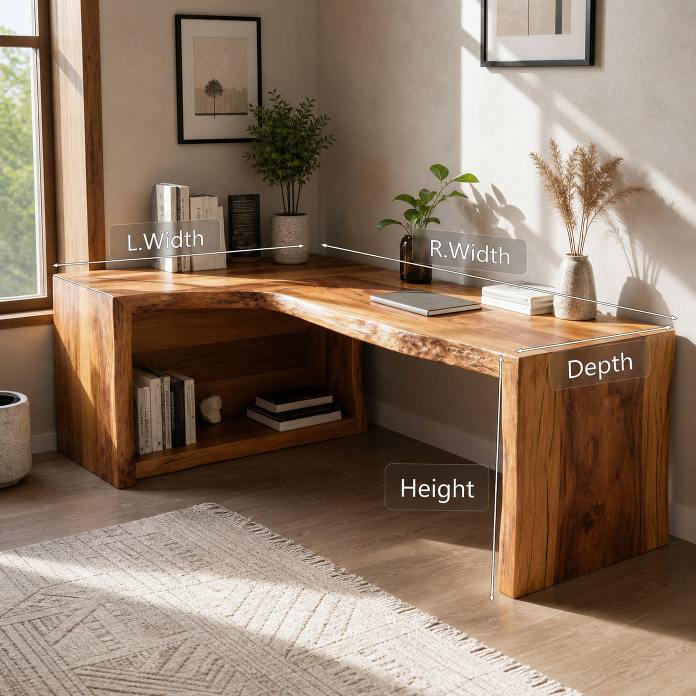 Modern Live Edge L Shaped Desk For Home Office - product view 7