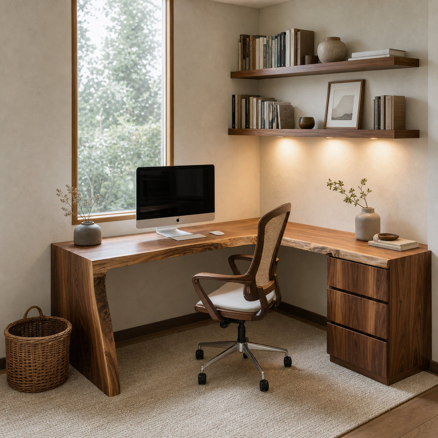 Modern Live Edge L Shaped Desk For Minimalist Home Office