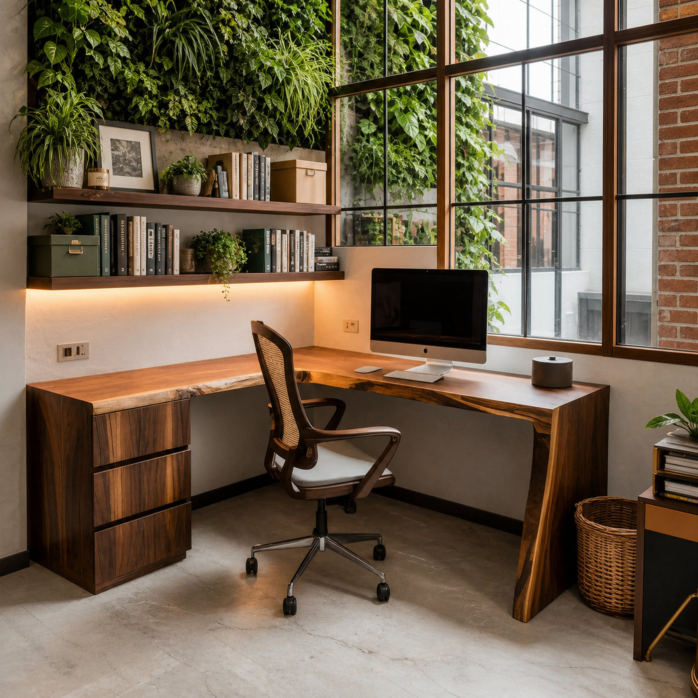 Modern Live Edge L Shaped Desk For Minimalist Home Office - product view 2