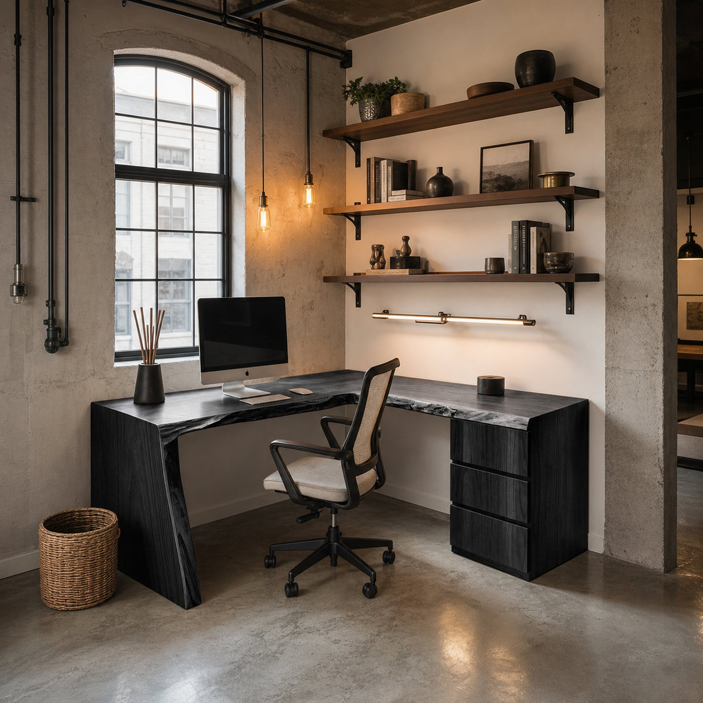 Modern Live Edge L Shaped Desk For Minimalist Home Office - product view 4
