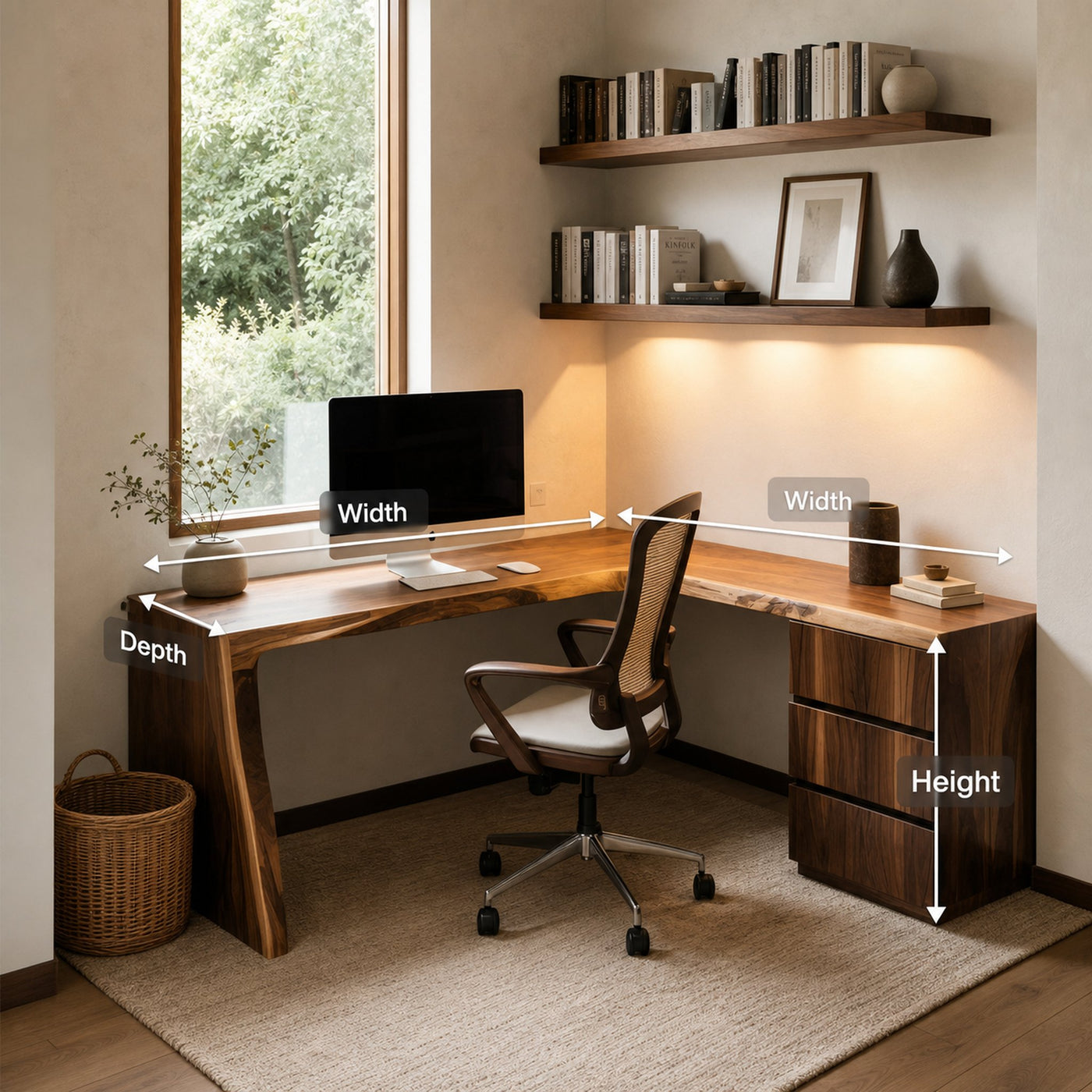 Modern Live Edge L Shaped Desk For Minimalist Home Office - product view 8