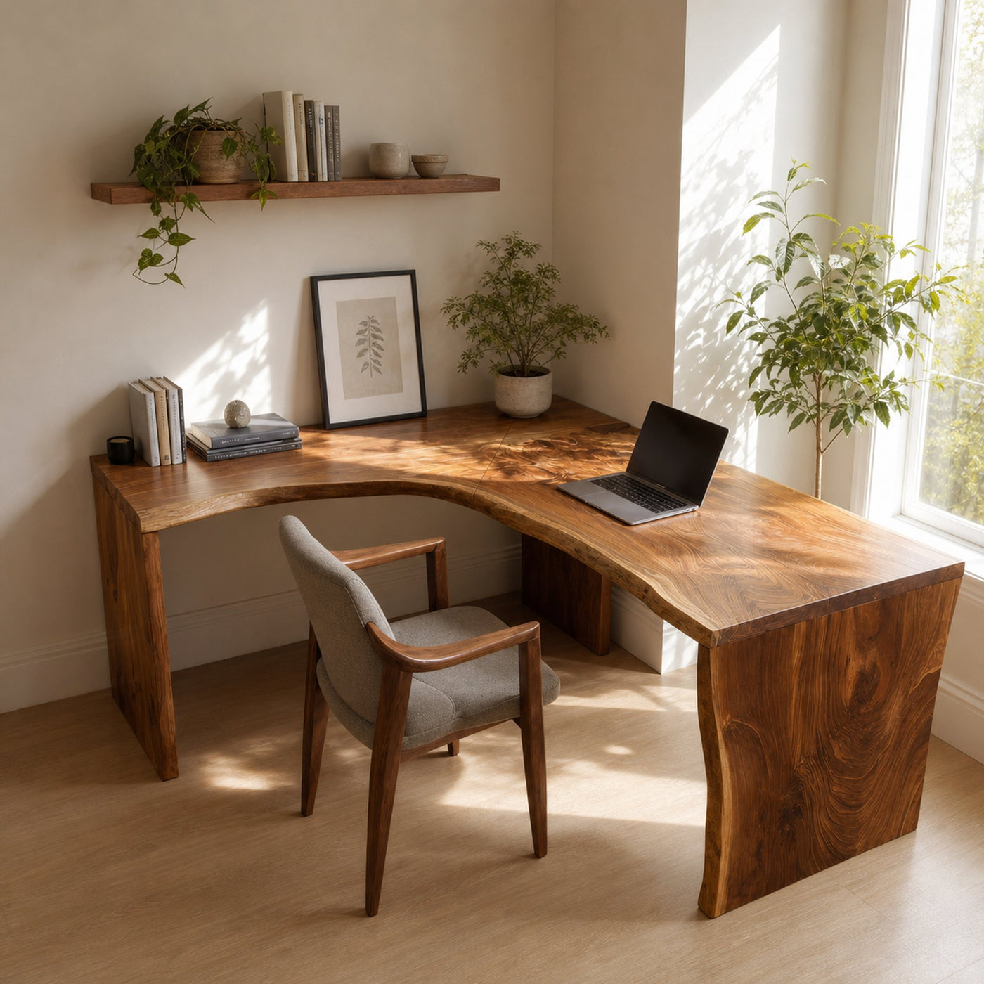 Modern Live Edge L Shaped Desk For Study Room