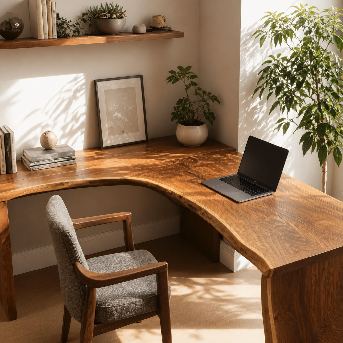 Modern Live Edge L Shaped Desk For Study Room - product view 2