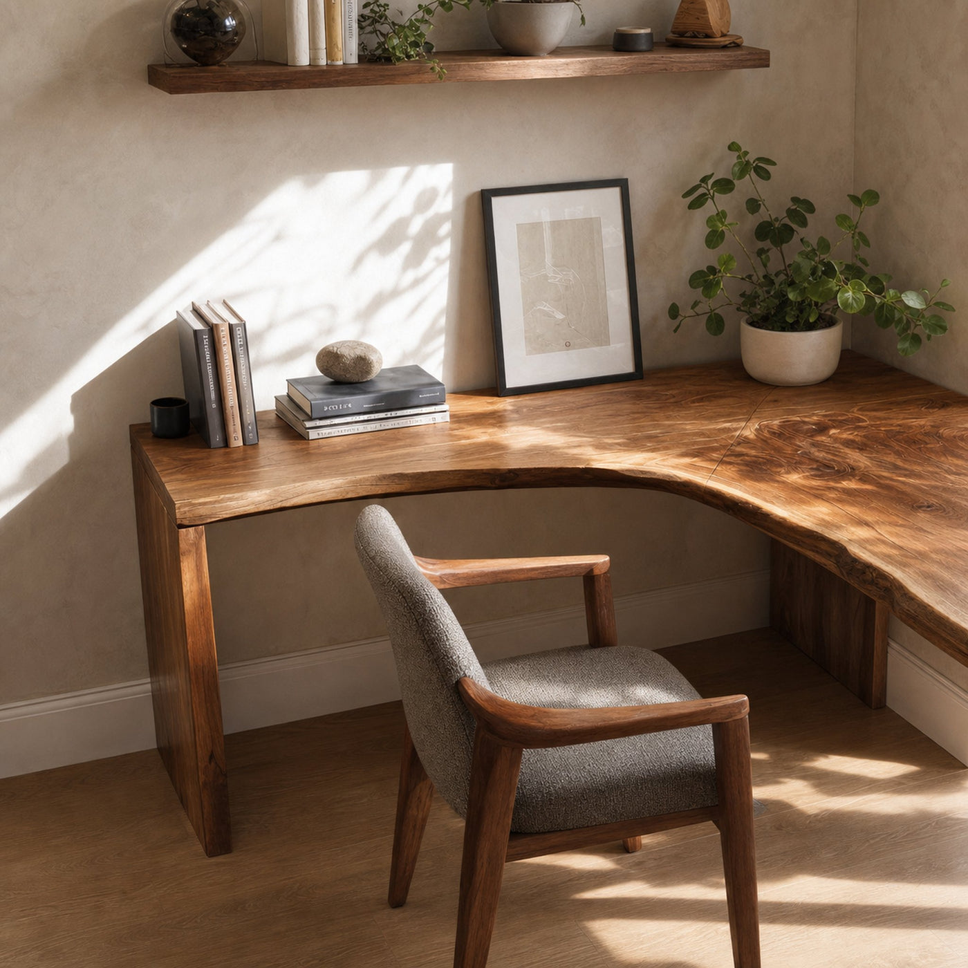 Modern Live Edge L Shaped Desk For Study Room - product view 3