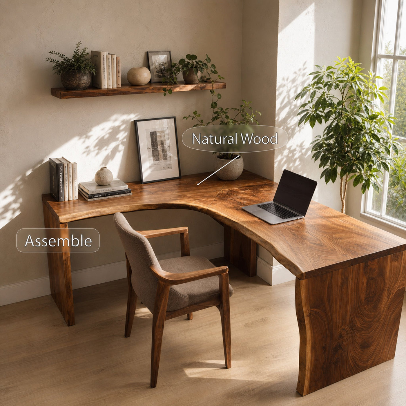 Modern Live Edge L Shaped Desk For Study Room - product view 5