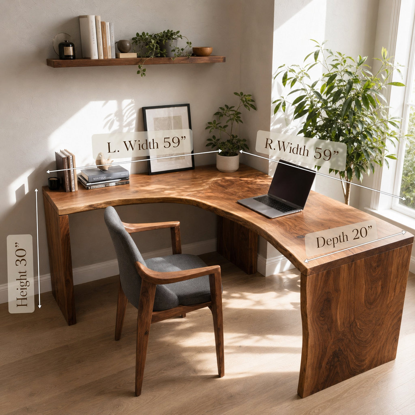 Modern Live Edge L Shaped Desk For Study Room - product view 6