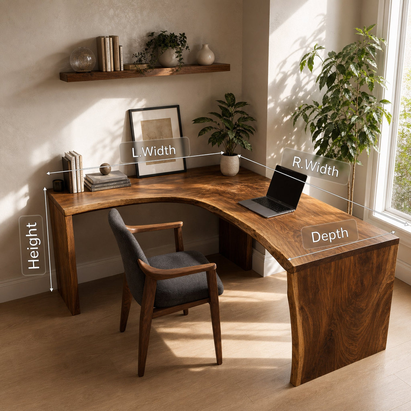 Modern Live Edge L Shaped Desk For Study Room - product view 7