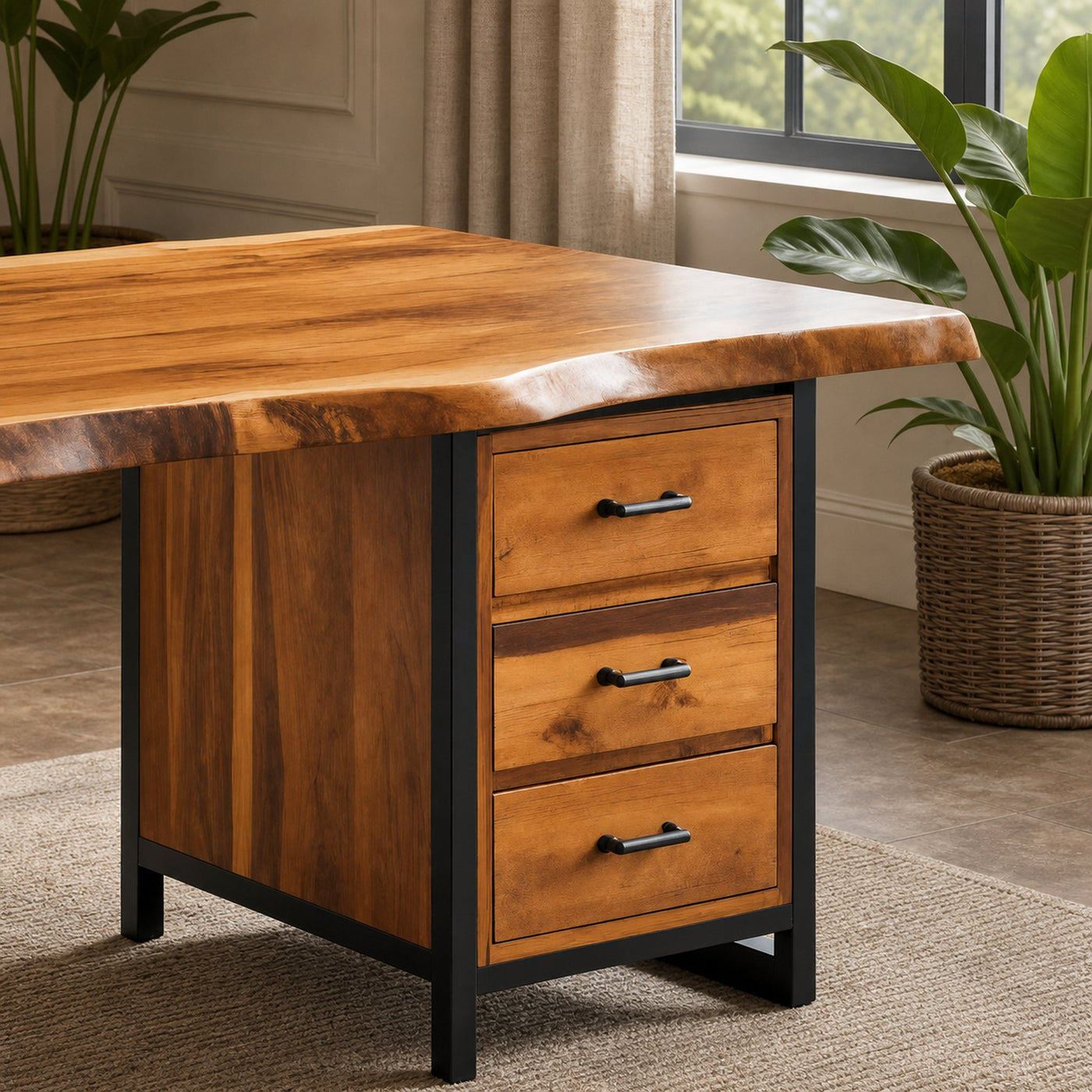 Modern Live Edge Office Desk With Drawer Storage For Workspace - product view 4