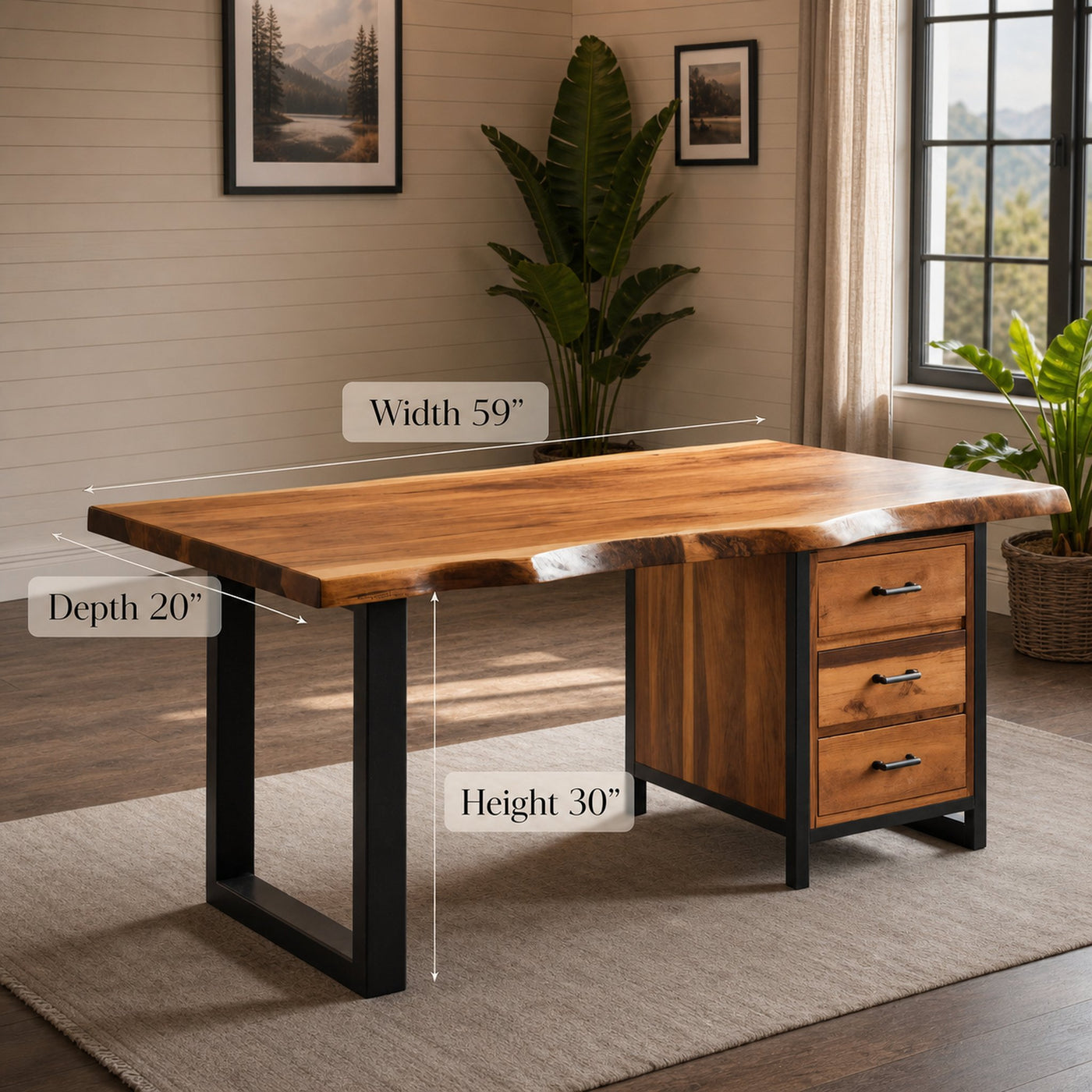 Modern Live Edge Office Desk With Drawer Storage For Workspace - product view 6