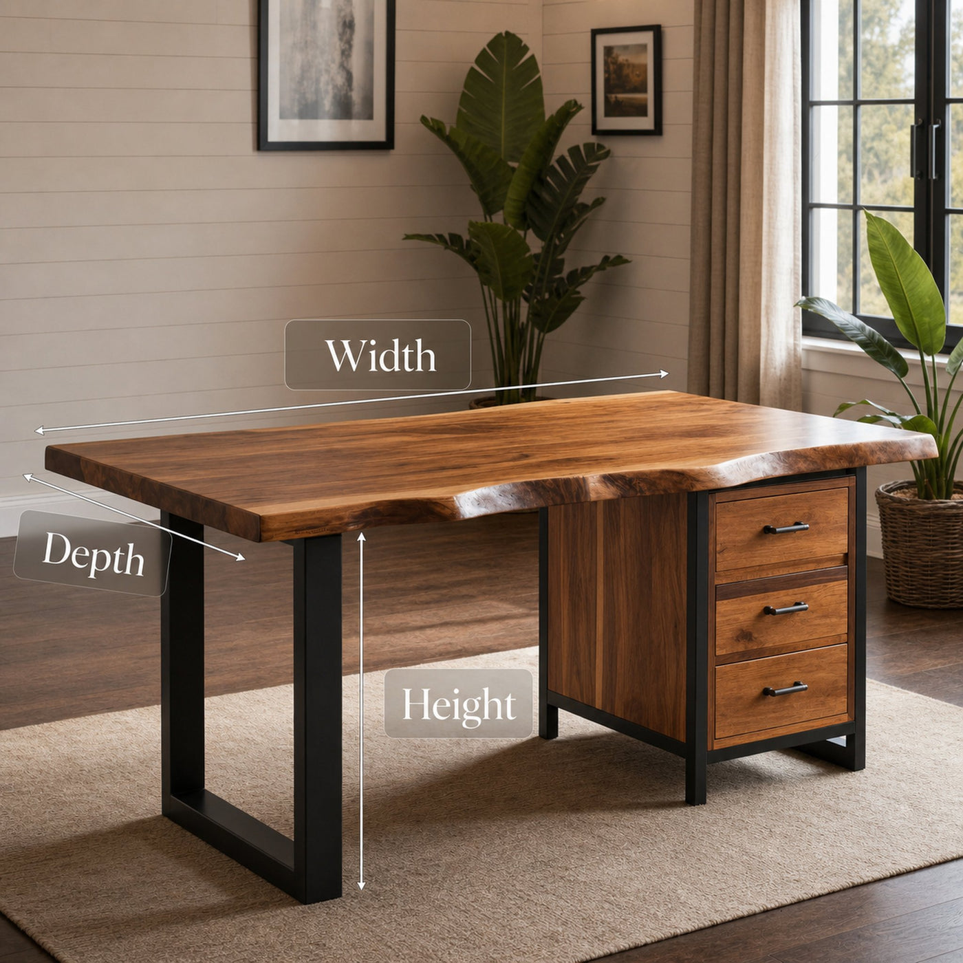 Modern Live Edge Office Desk With Drawer Storage For Workspace - product view 7