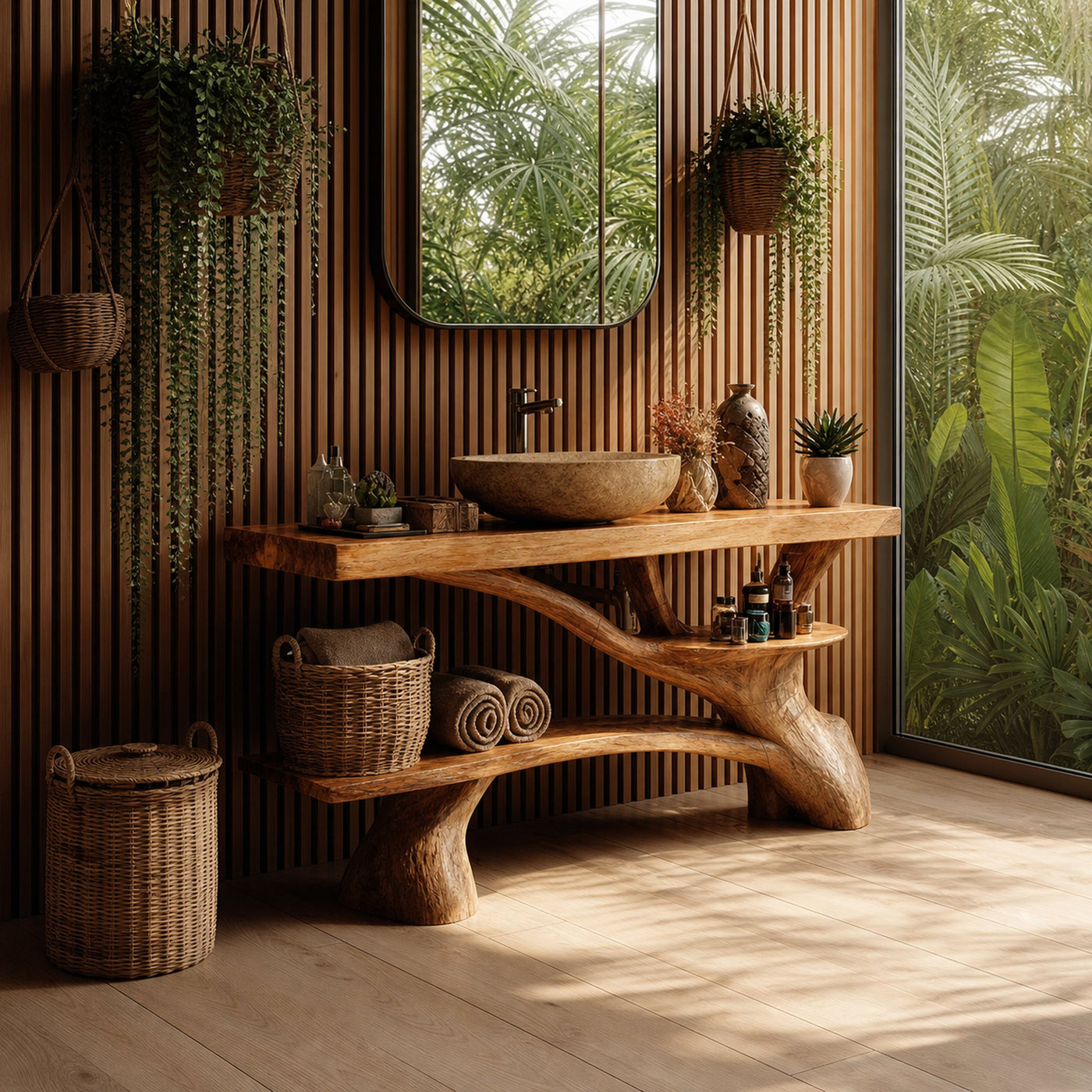 Modern Live Edge Tree Trunk Vanity For Contemporary Bathroom Furniture - product view 3