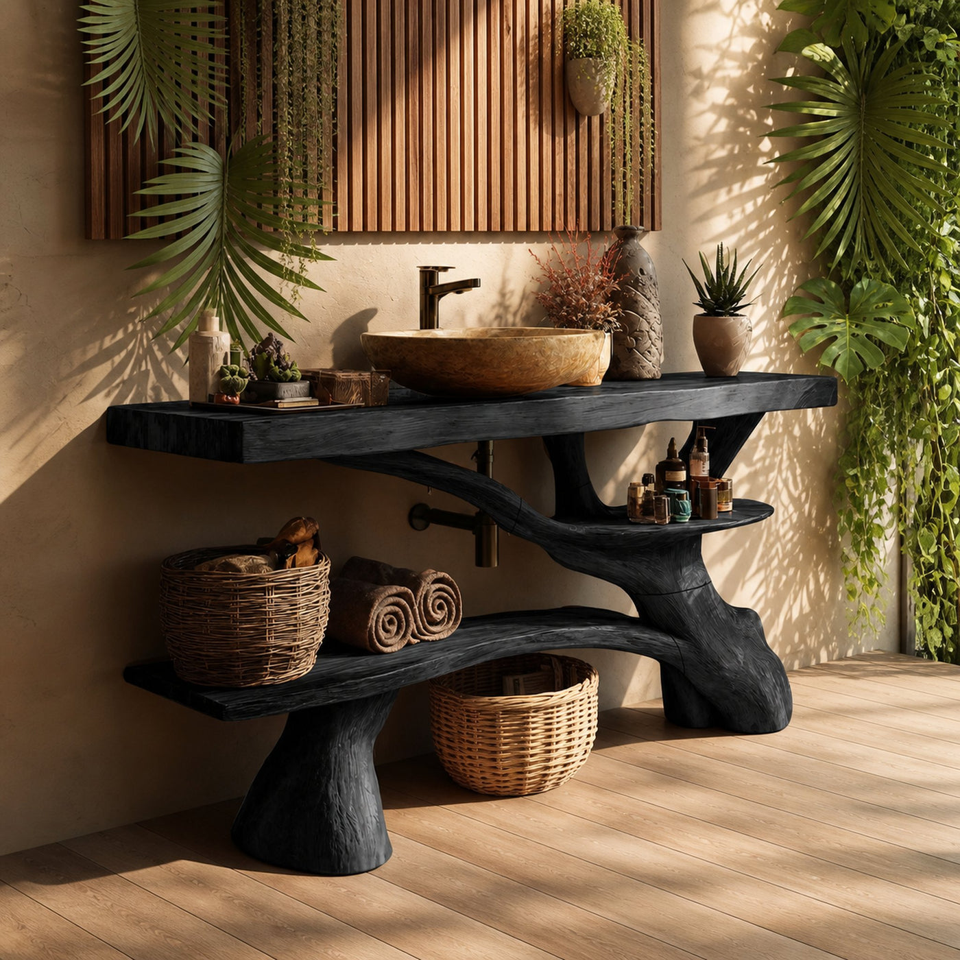 Modern Live Edge Tree Trunk Vanity For Contemporary Bathroom Furniture - product view 4