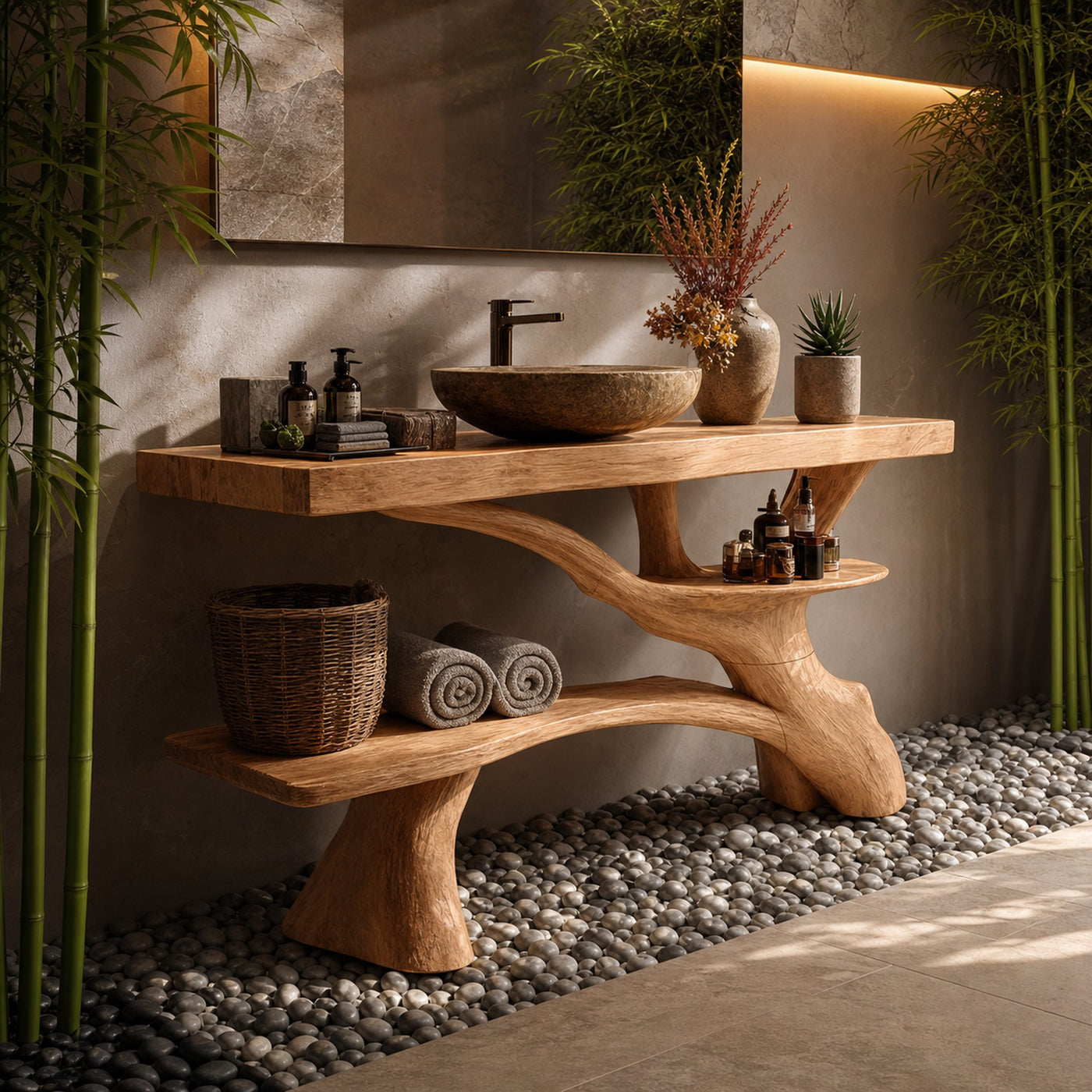 Modern Live Edge Tree Trunk Vanity For Contemporary Bathroom Furniture - product view 5