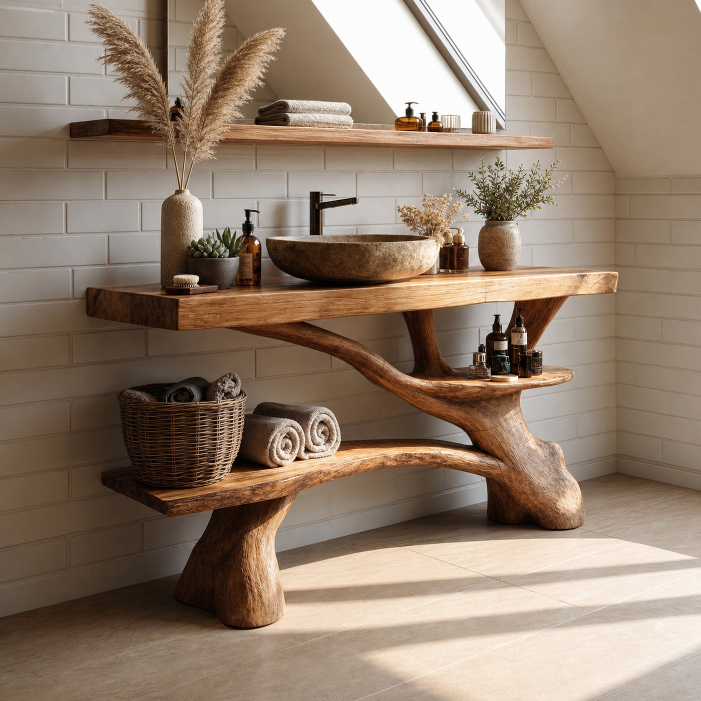 Modern Live Edge Tree Trunk Vanity For Contemporary Bathroom Furniture - product view 6