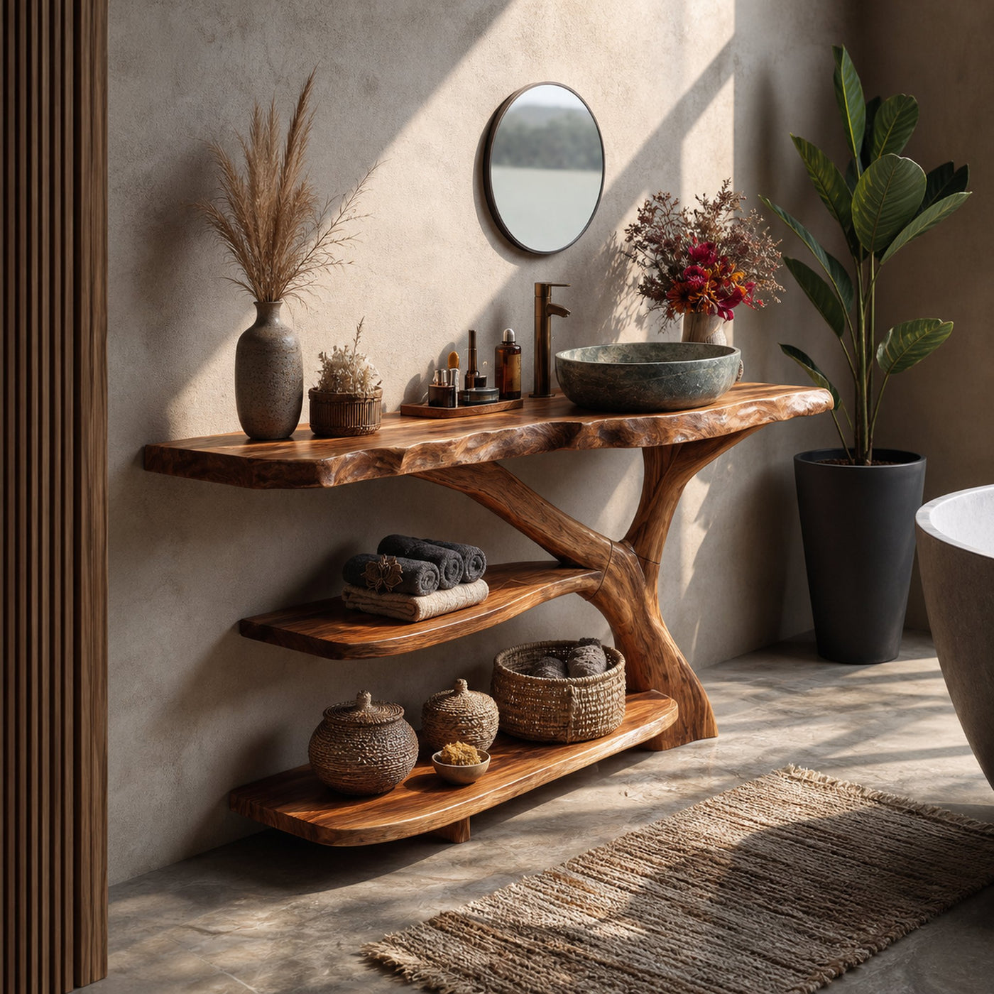 Modern Live Edge Tree Trunk Vanity For Stylish Bathroom Home Design