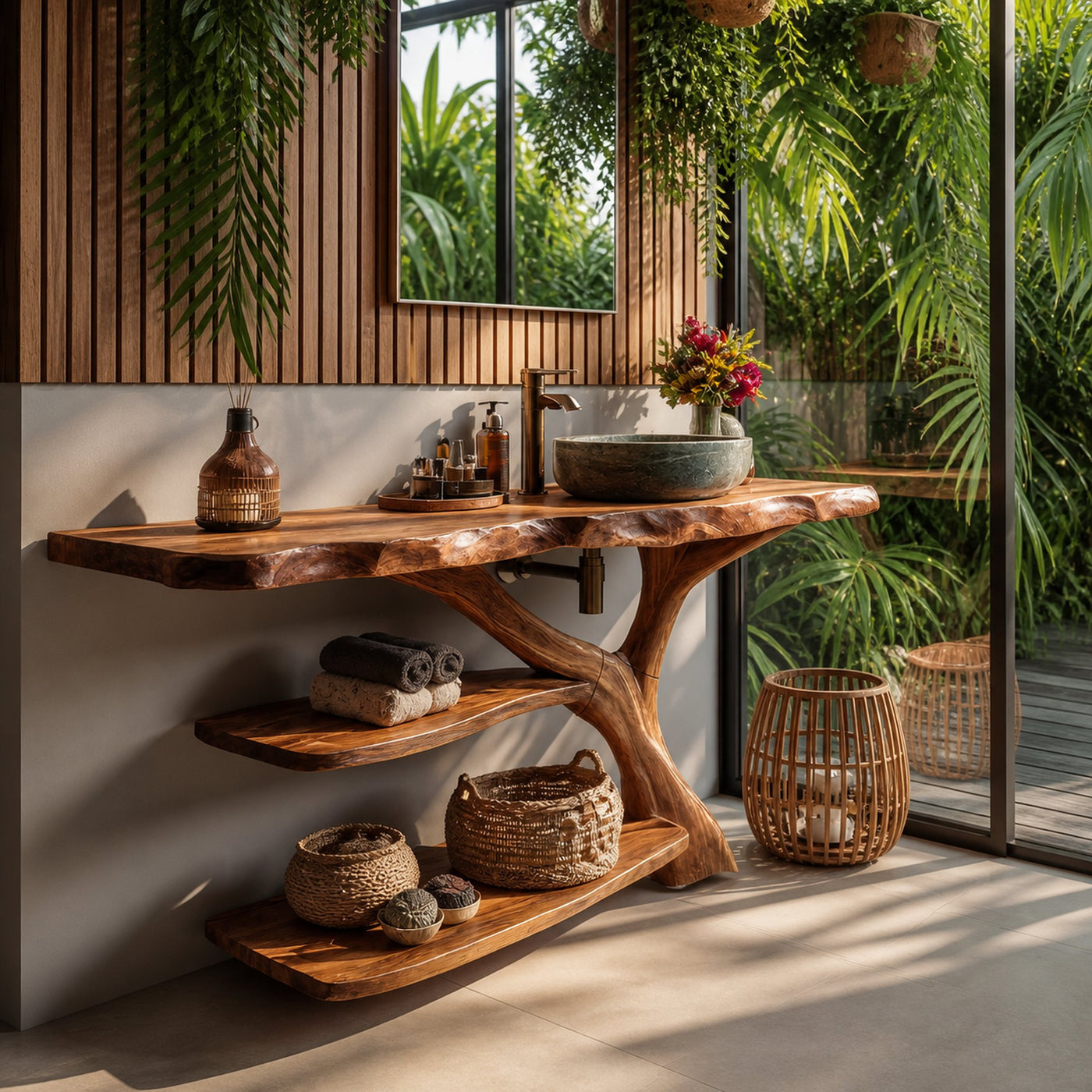 Modern Live Edge Tree Trunk Vanity For Stylish Bathroom Home Design - product view 2
