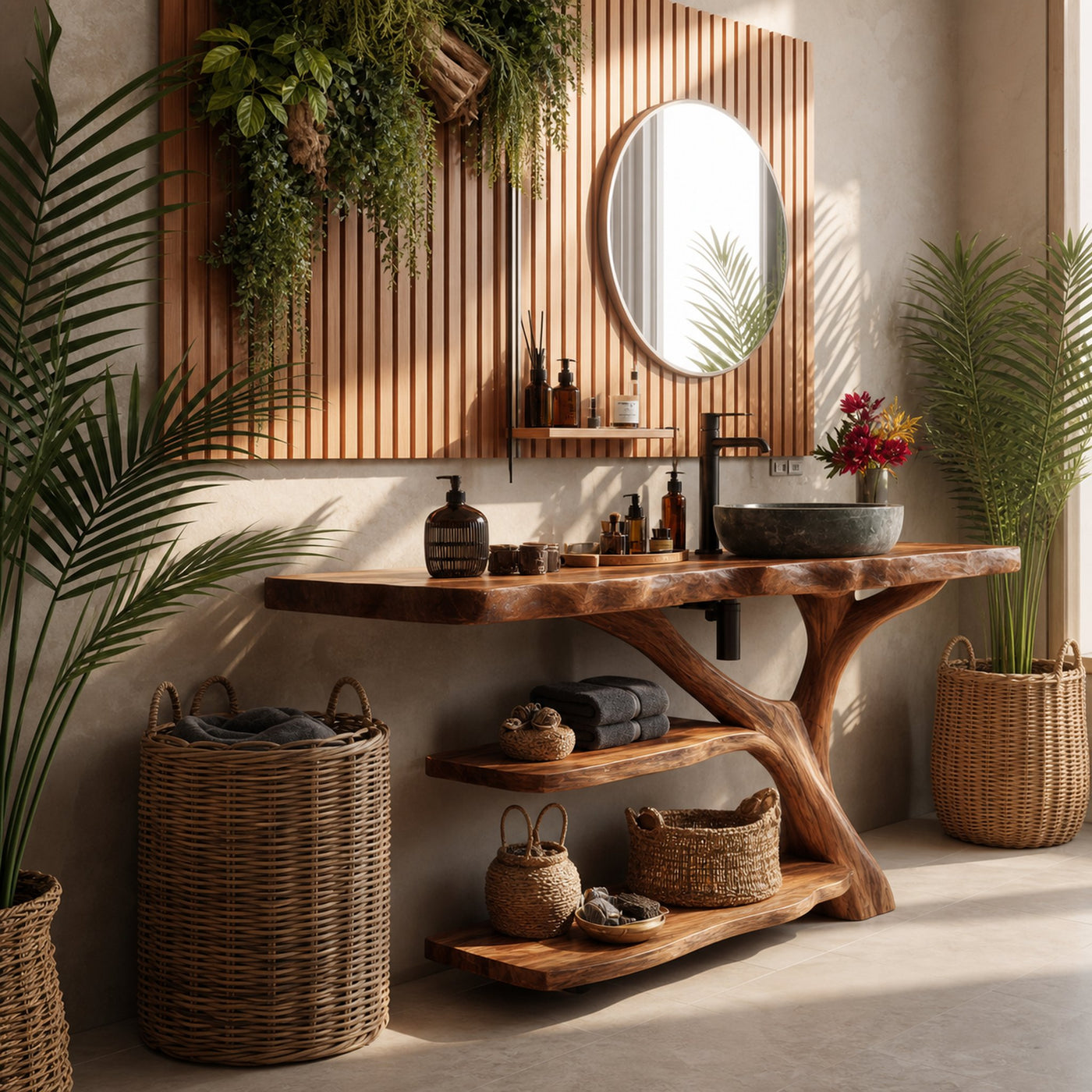 Modern Live Edge Tree Trunk Vanity For Stylish Bathroom Home Design - product view 3