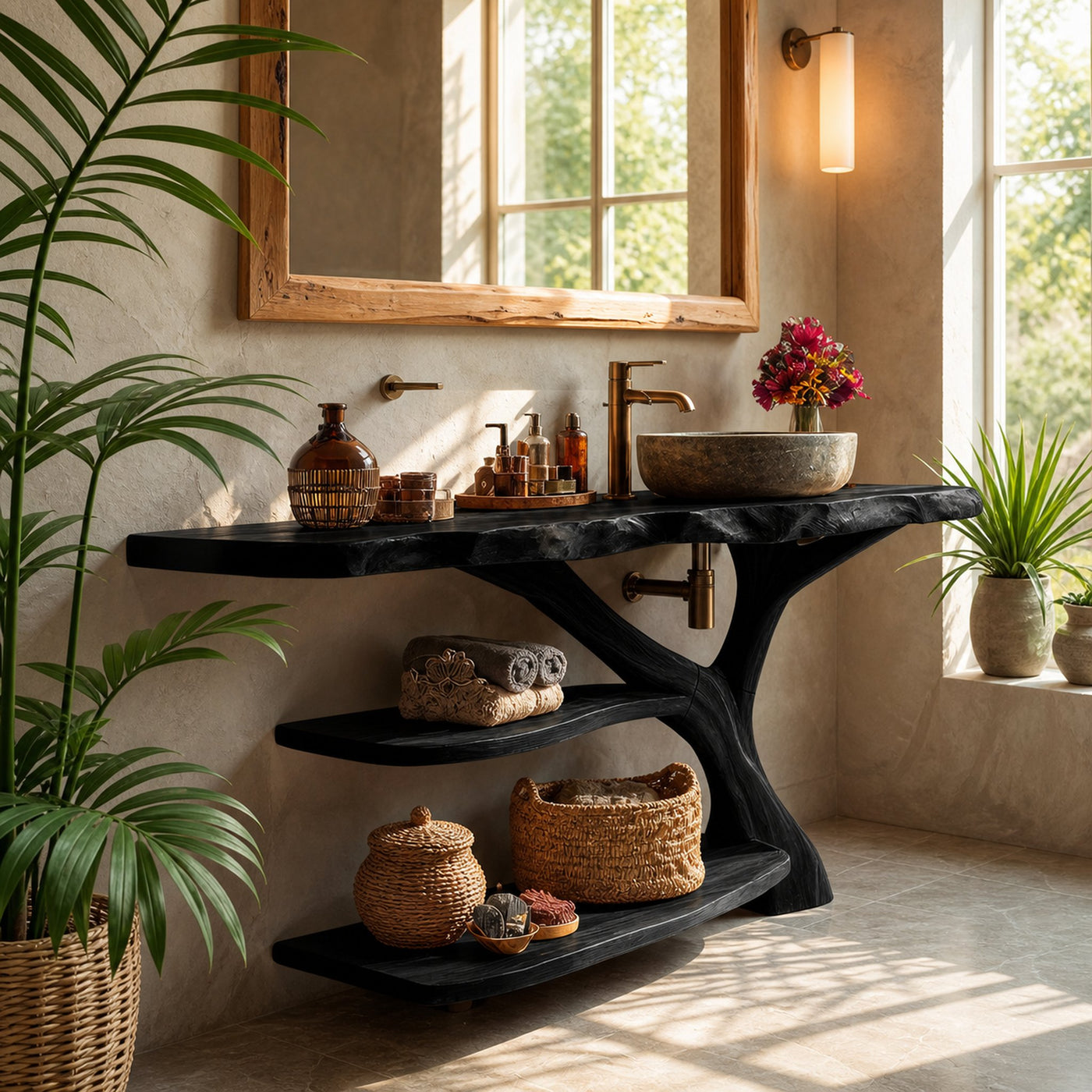 Modern Live Edge Tree Trunk Vanity For Stylish Bathroom Home Design - product view 4