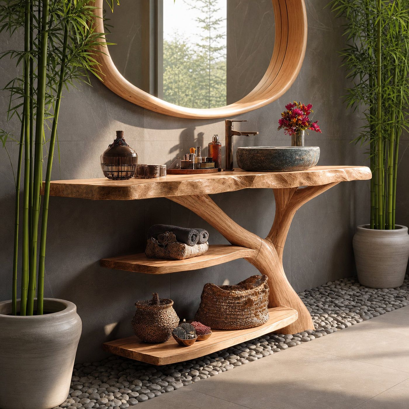 Modern Live Edge Tree Trunk Vanity For Stylish Bathroom Home Design - product view 5