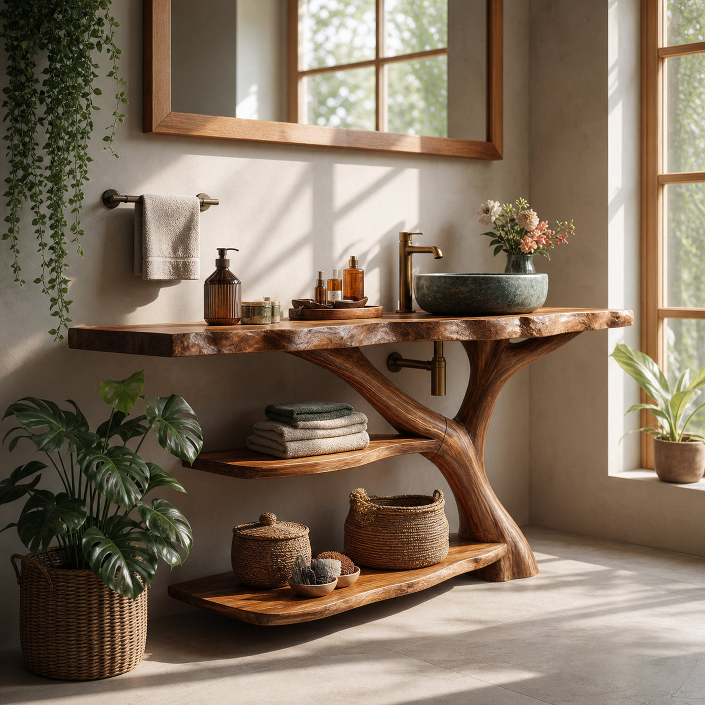 Modern Live Edge Tree Trunk Vanity For Stylish Bathroom Home Design - product view 6