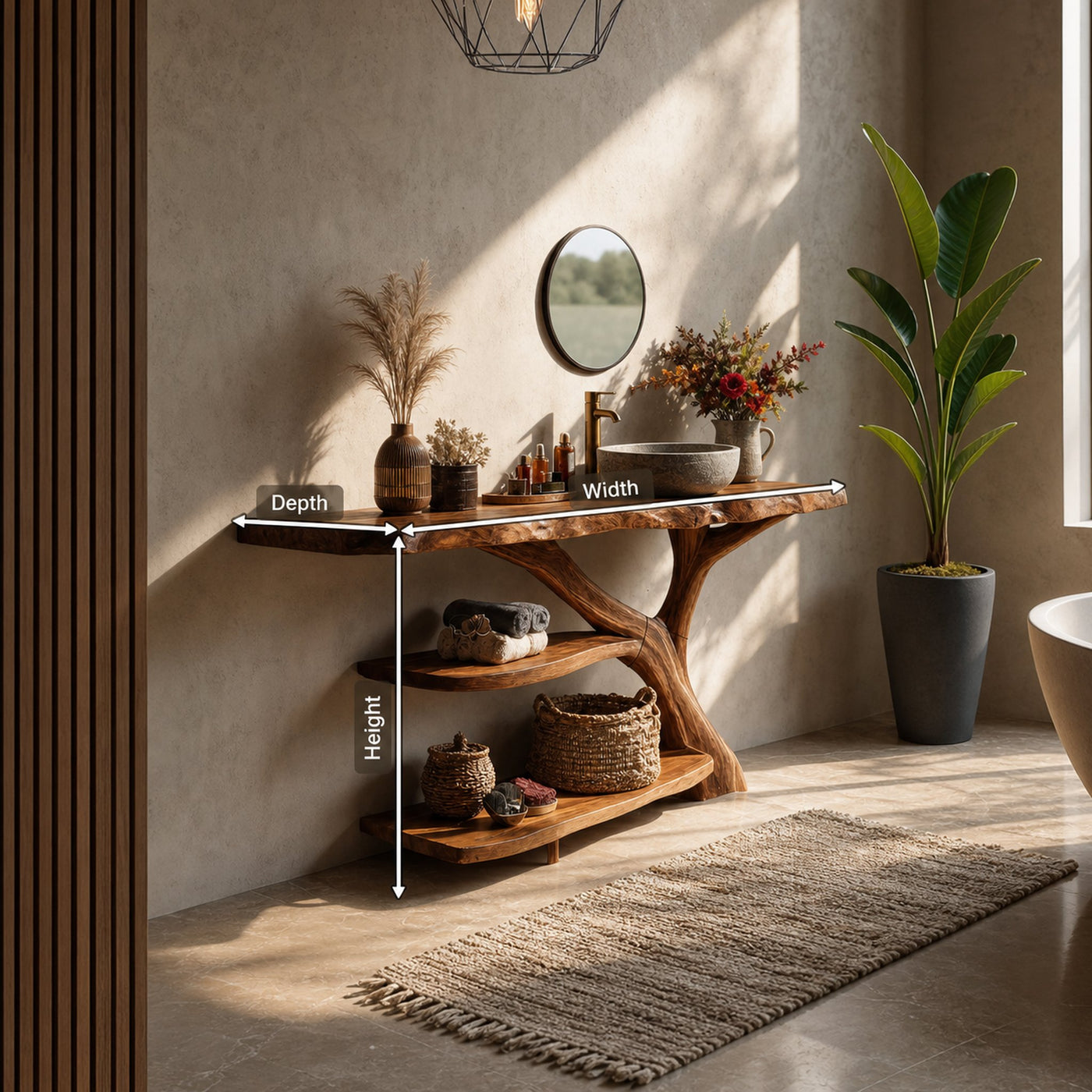 Modern Live Edge Tree Trunk Vanity For Stylish Bathroom Home Design - product view 8