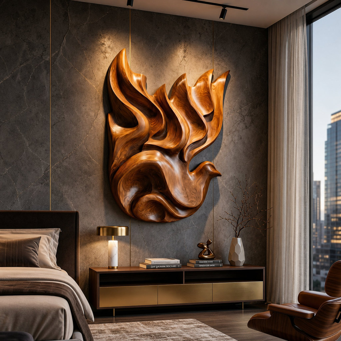 Modern Luxe Dove Wood Wall Art Urban Bedroom Interior Design