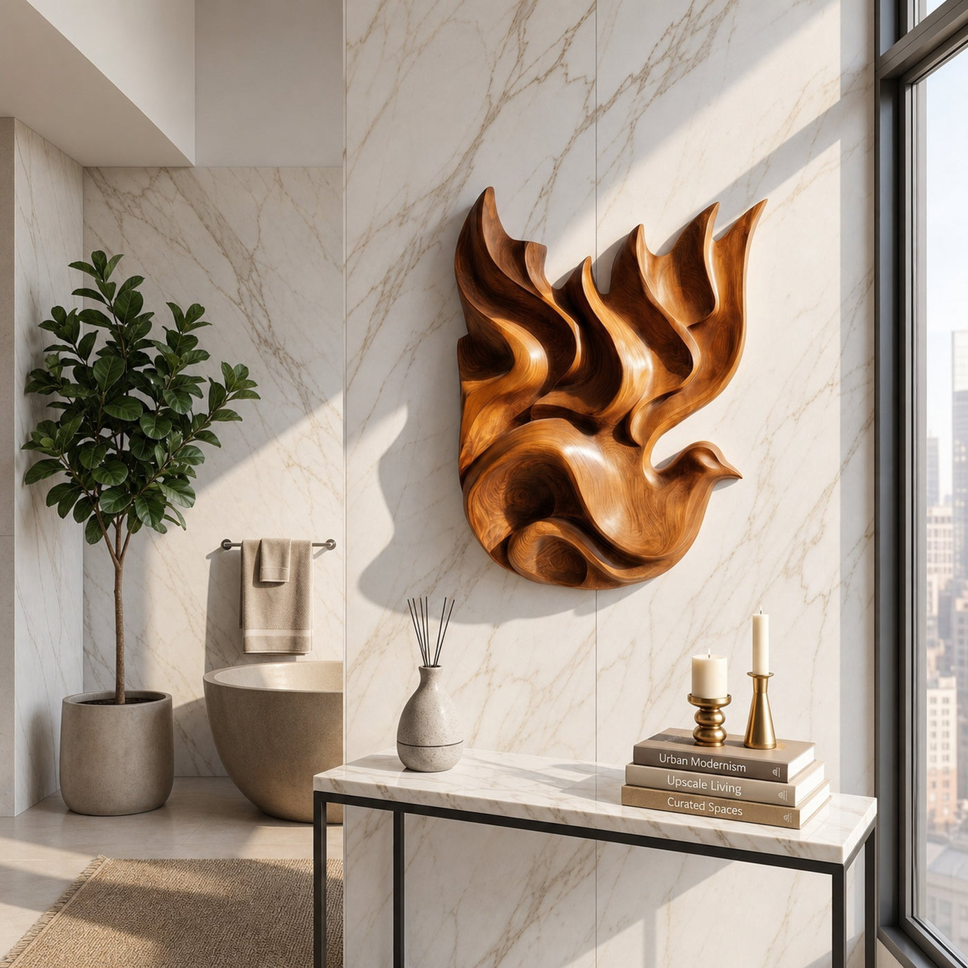 Modern Luxe Dove Wood Wall Art Urban Bedroom Interior Design - product view 2