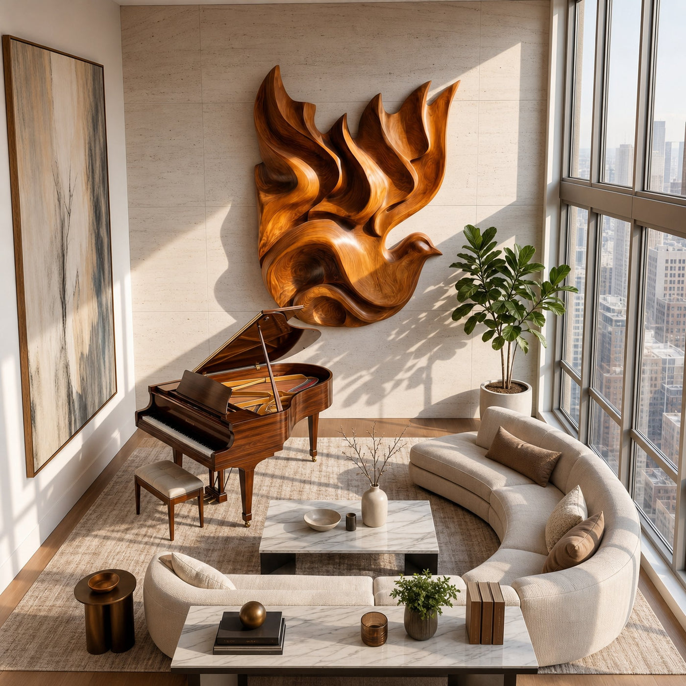 Modern Luxe Dove Wood Wall Art Urban Bedroom Interior Design - product view 3